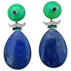 Turquesa verde Zafiros azules Lapislázuli Esmaltes verdes Diamantes Pendientes de oro