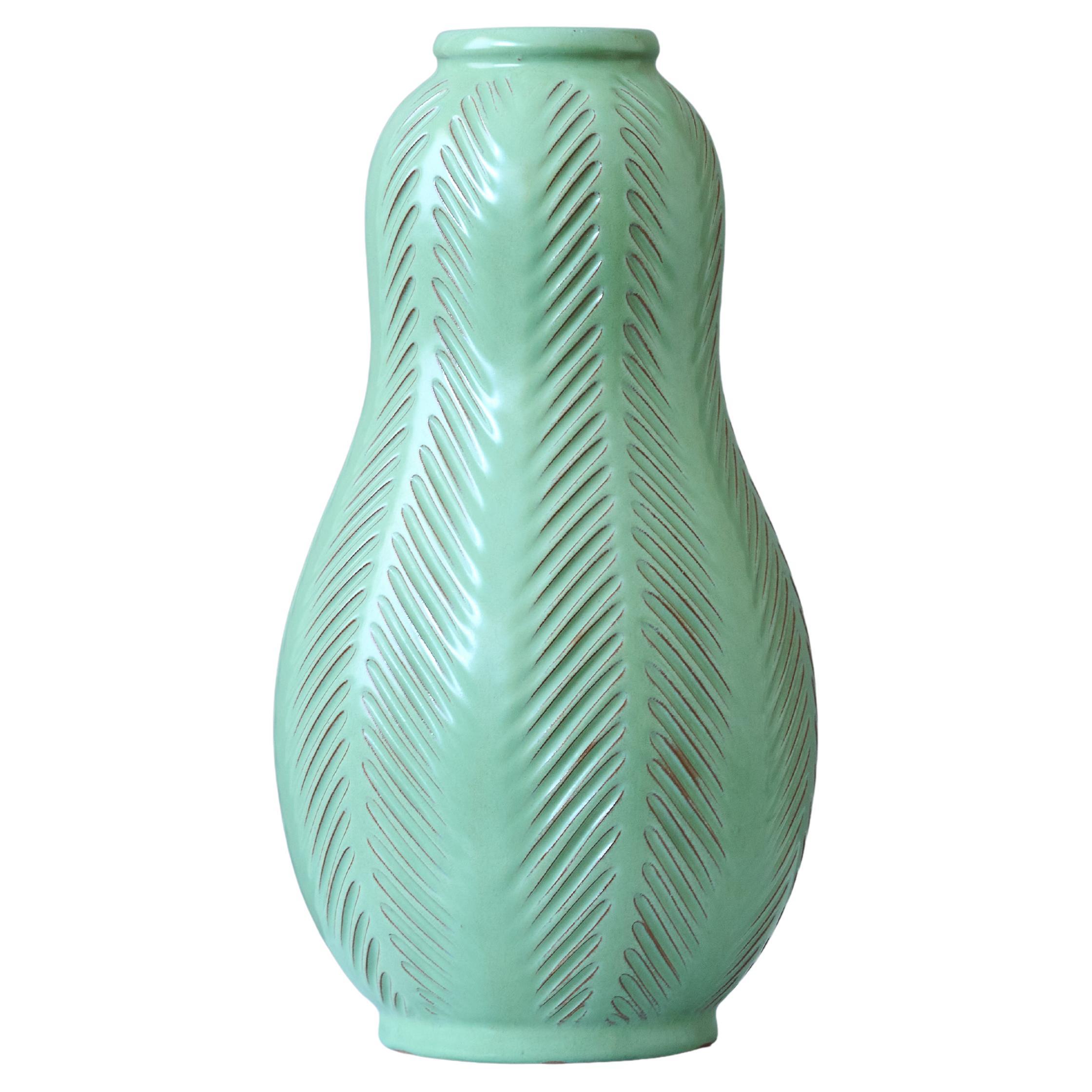 Green Turquoise Ceramic Vase by Anna-Lisa Thomson. Upsala Ekeby, Sweden, 1940s.