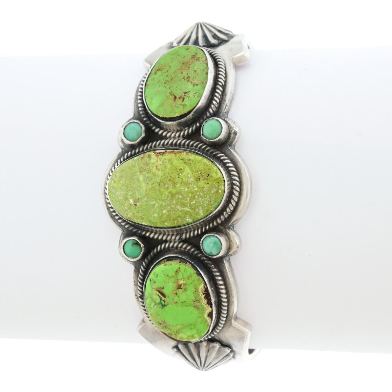 Women's or Men's Green Turquoise Cuff Bracelet by David Lister, Navajo