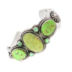 Green Turquoise Cuff Bracelet by David Lister, Navajo