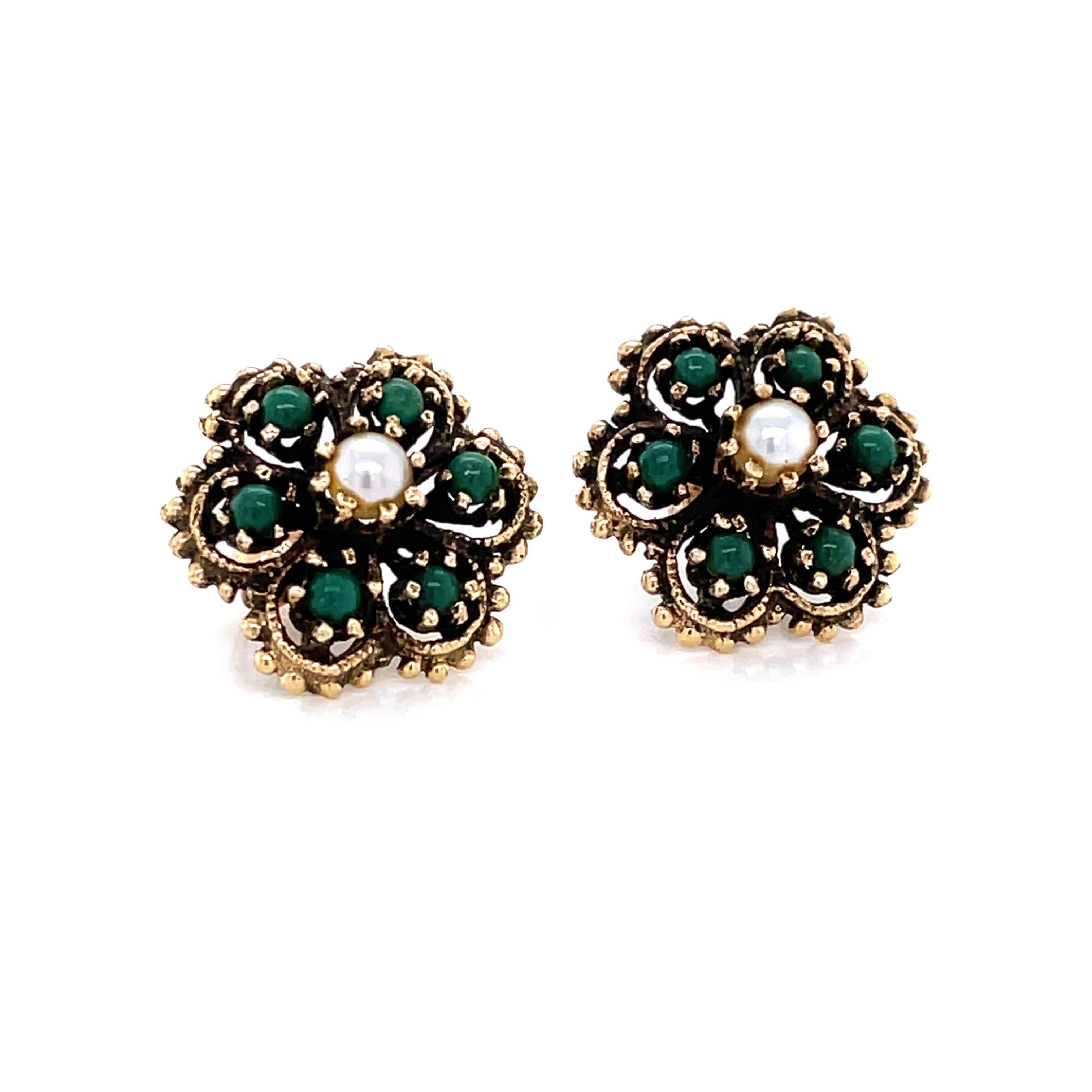 green pearl stud earrings