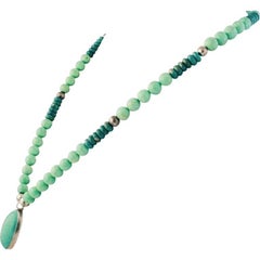 Exolette Green Turquoise Pendant Set in Silver on Turquoise Jade Silver Necklace