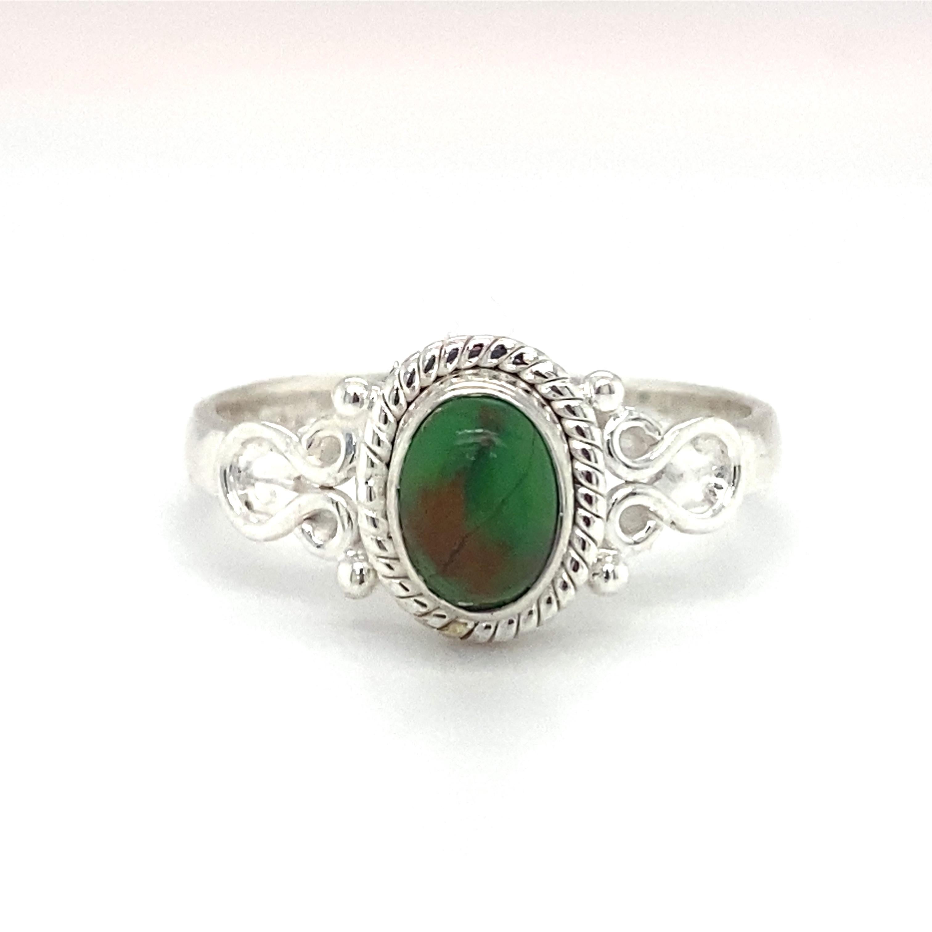Cabochon Green Turquoise Rope Bezel Ring in Sterling Silver For Sale