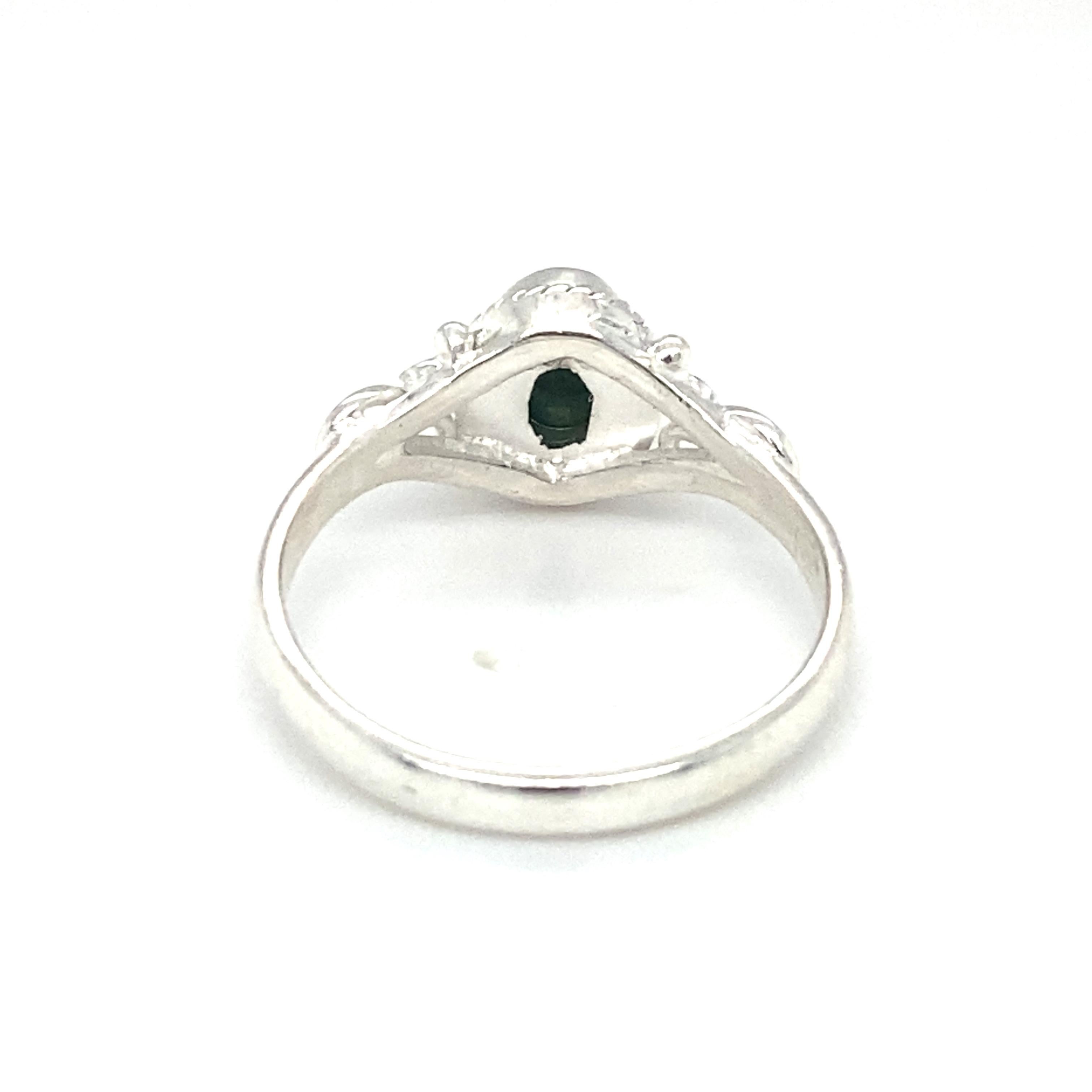 Women's or Men's Green Turquoise Rope Bezel Ring in Sterling Silver For Sale