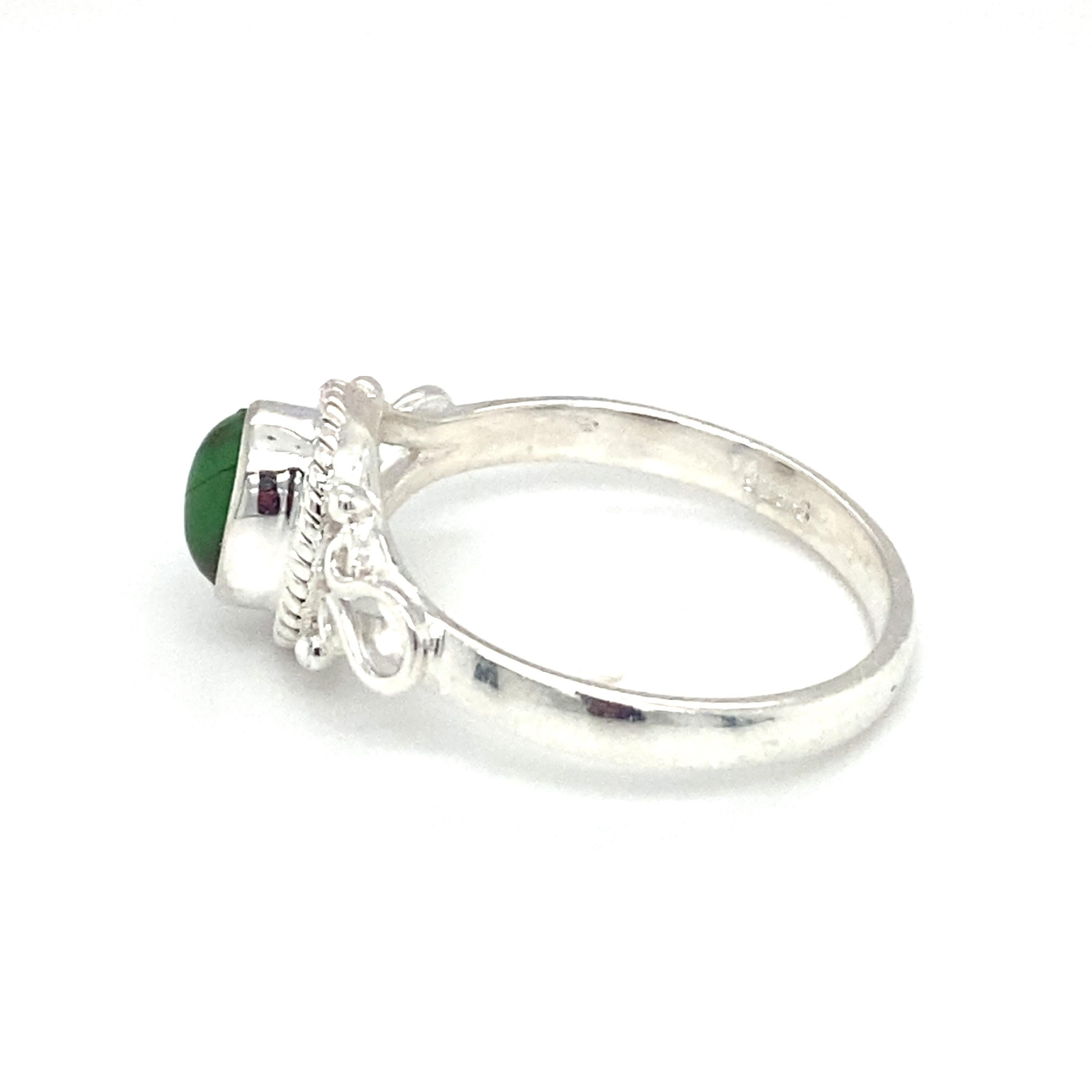 Green Turquoise Rope Bezel Ring in Sterling Silver For Sale 1