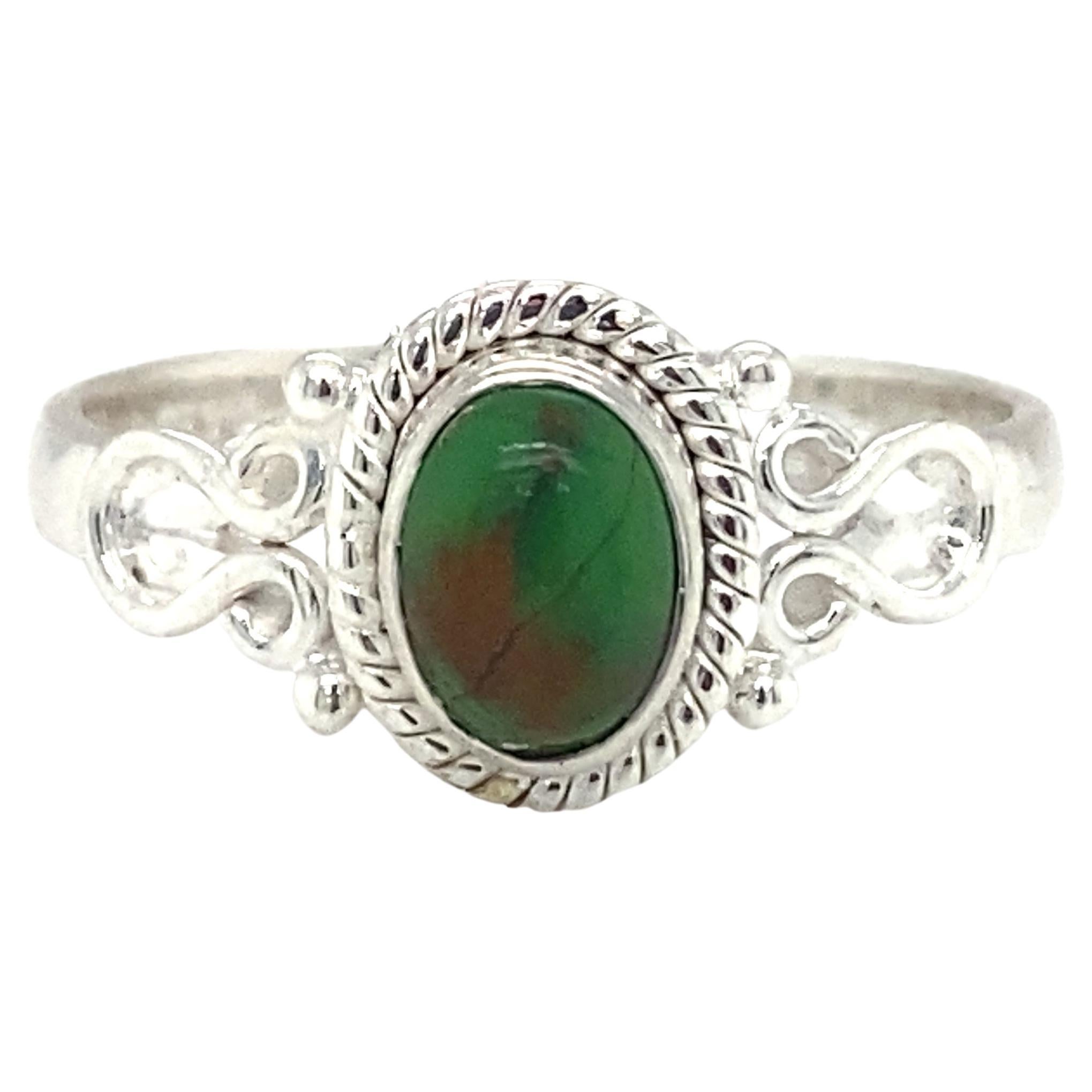 Green Turquoise Rope Bezel Ring in Sterling Silver For Sale