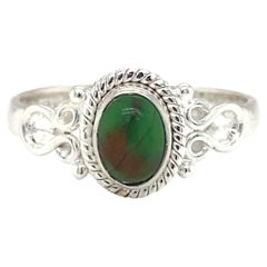 Green Turquoise Rope Bezel Ring in Sterling Silver