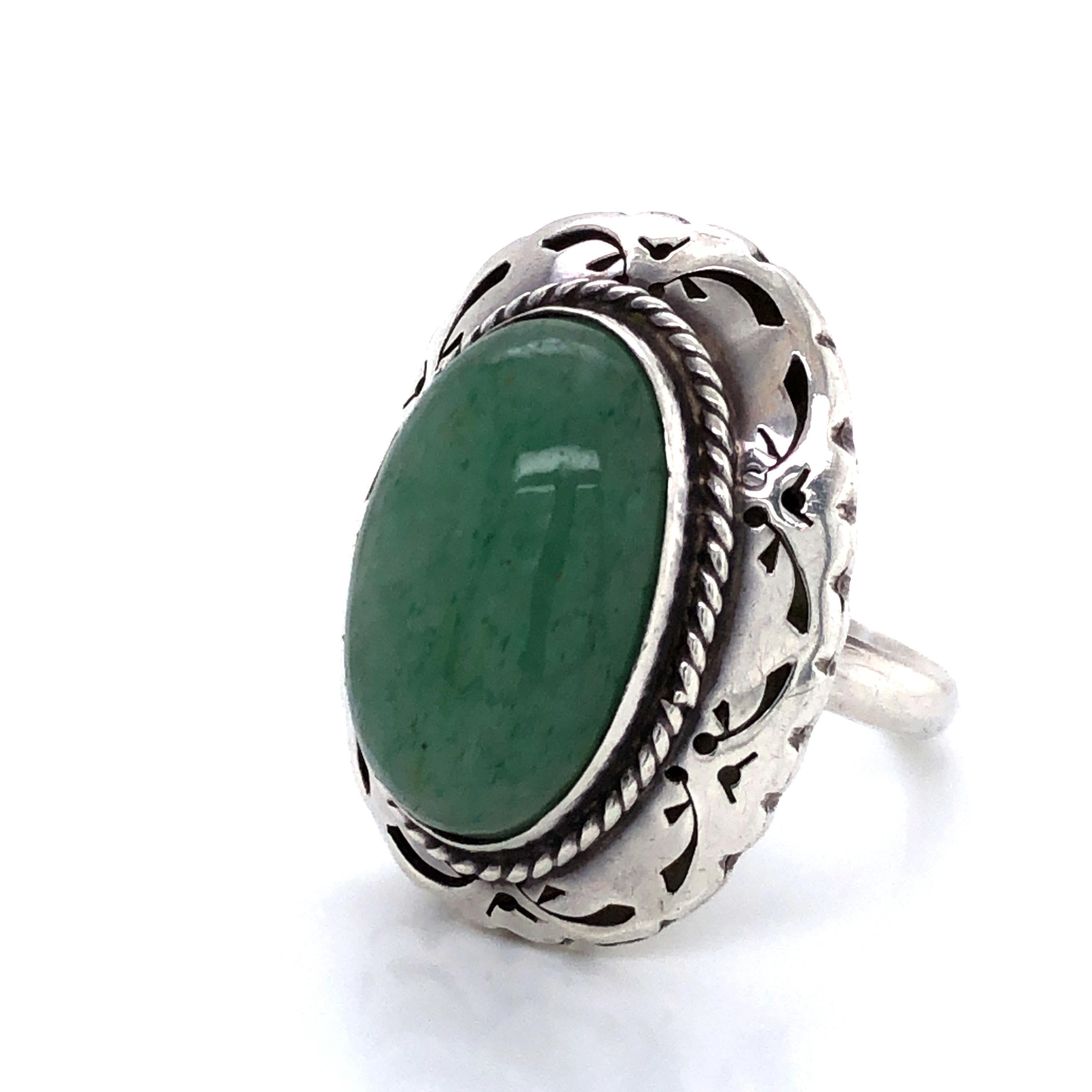Cabochon Green Turquoise Sterling Silver Ring