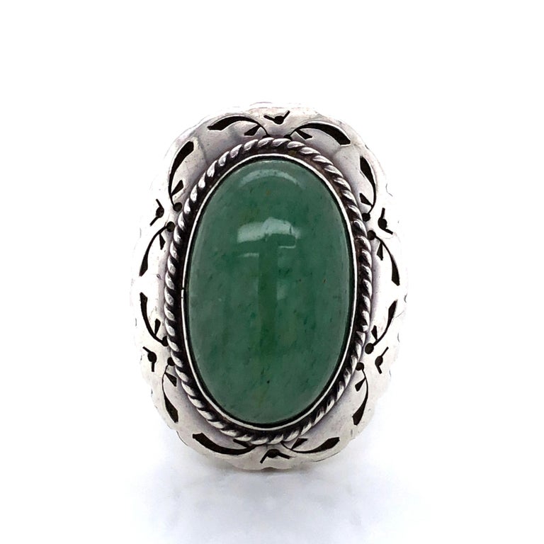 Oval Green Turquoise and Sterling Silver Ring main image 1