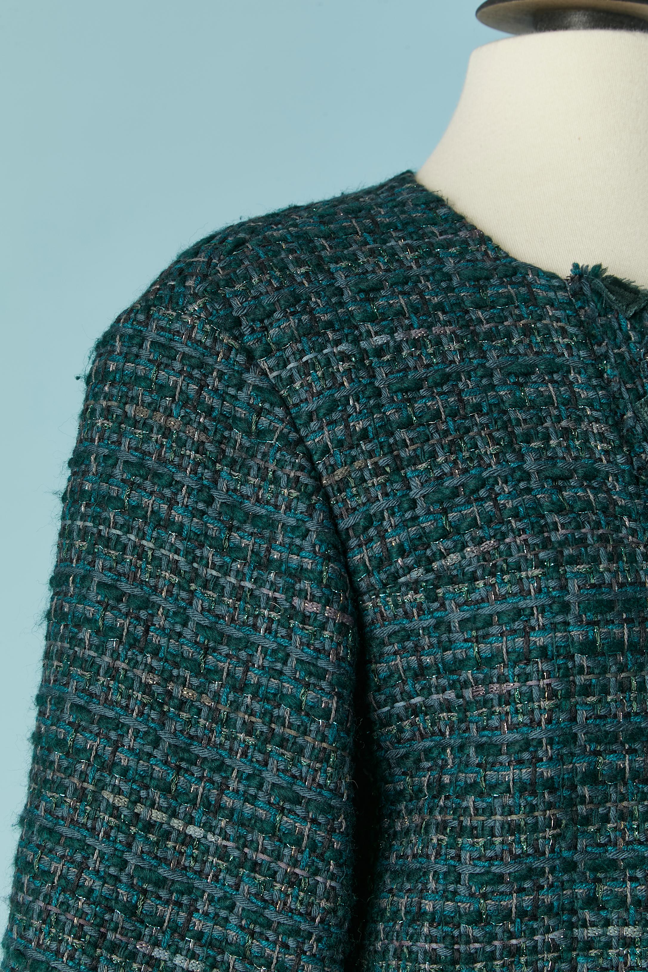 Veste en tweed vert bord à bord CHANEL en vente 1