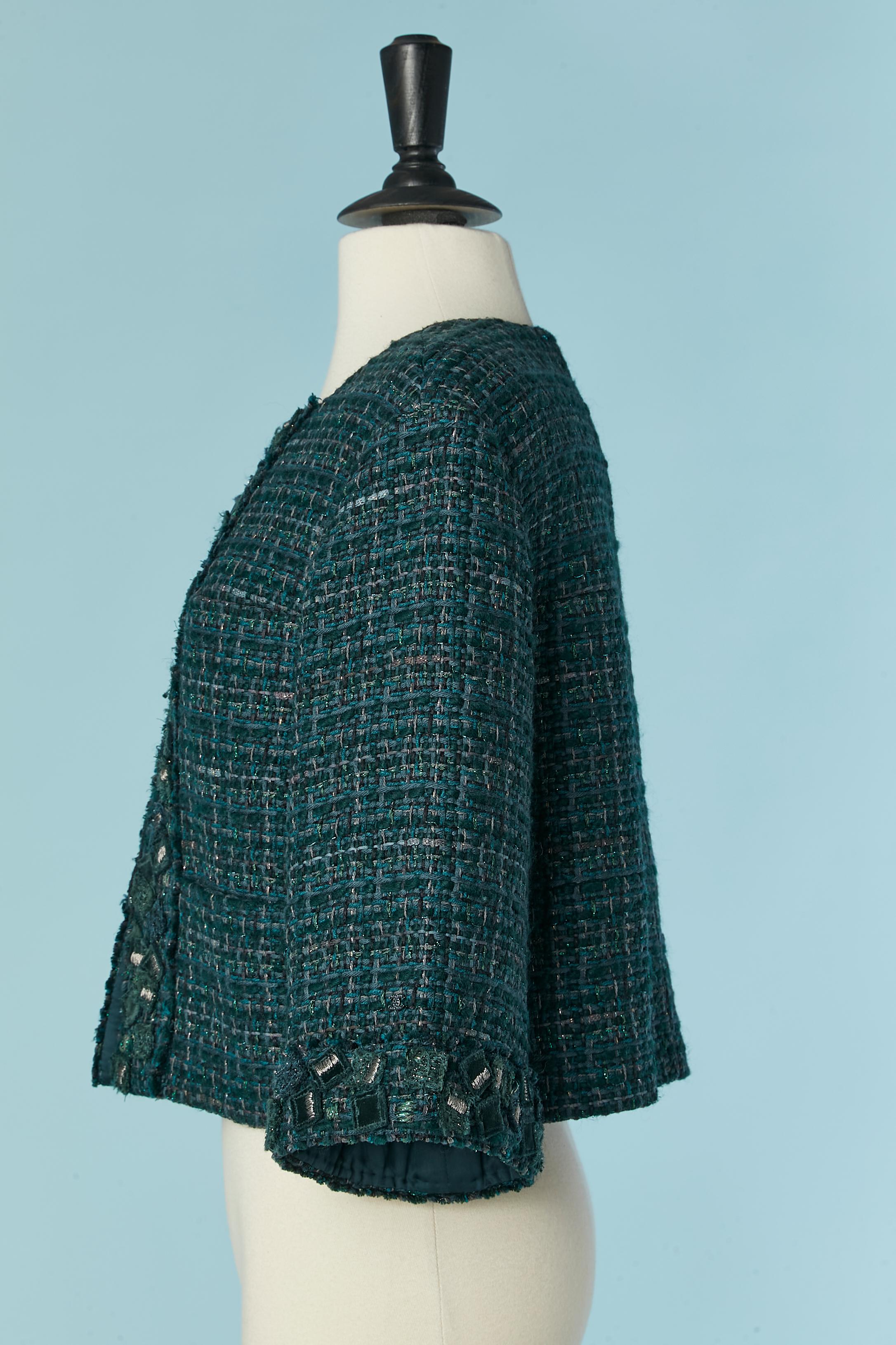 Veste en tweed vert bord à bord CHANEL en vente 3