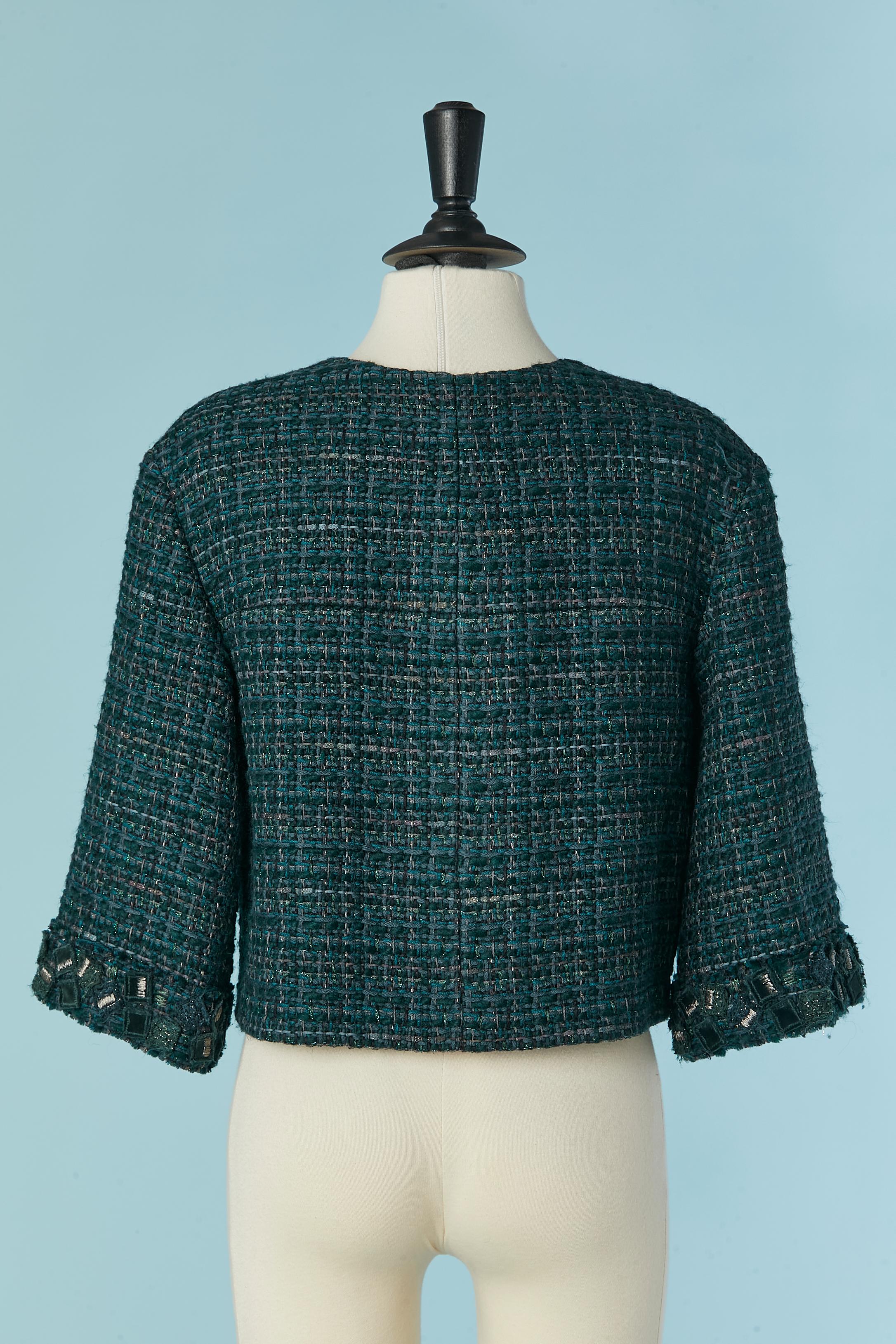 Veste en tweed vert bord à bord CHANEL en vente 4