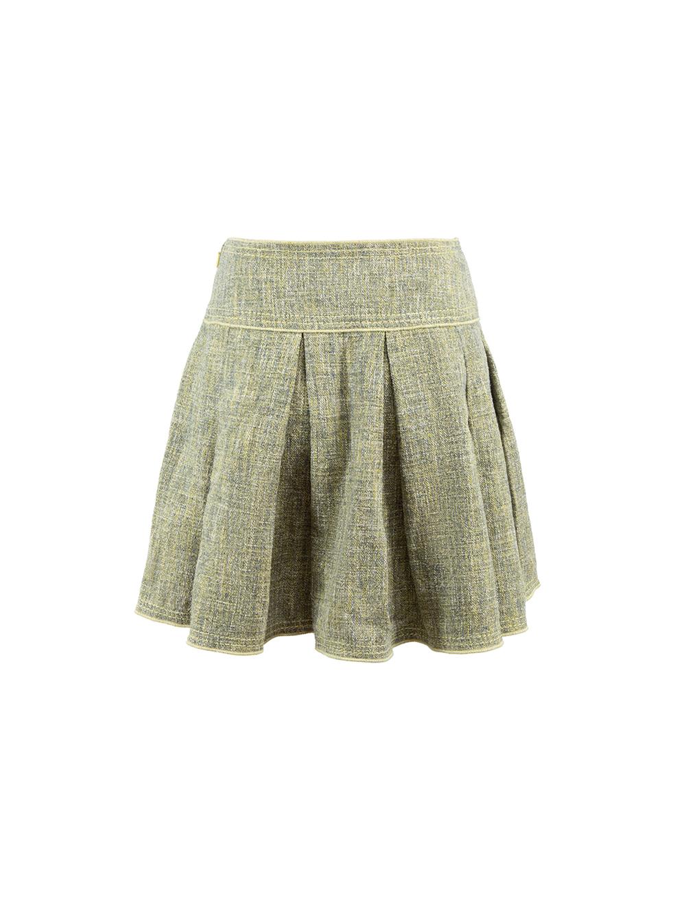 Green Tweed Pleated Mini Skirt Size XS In Good Condition In London, GB