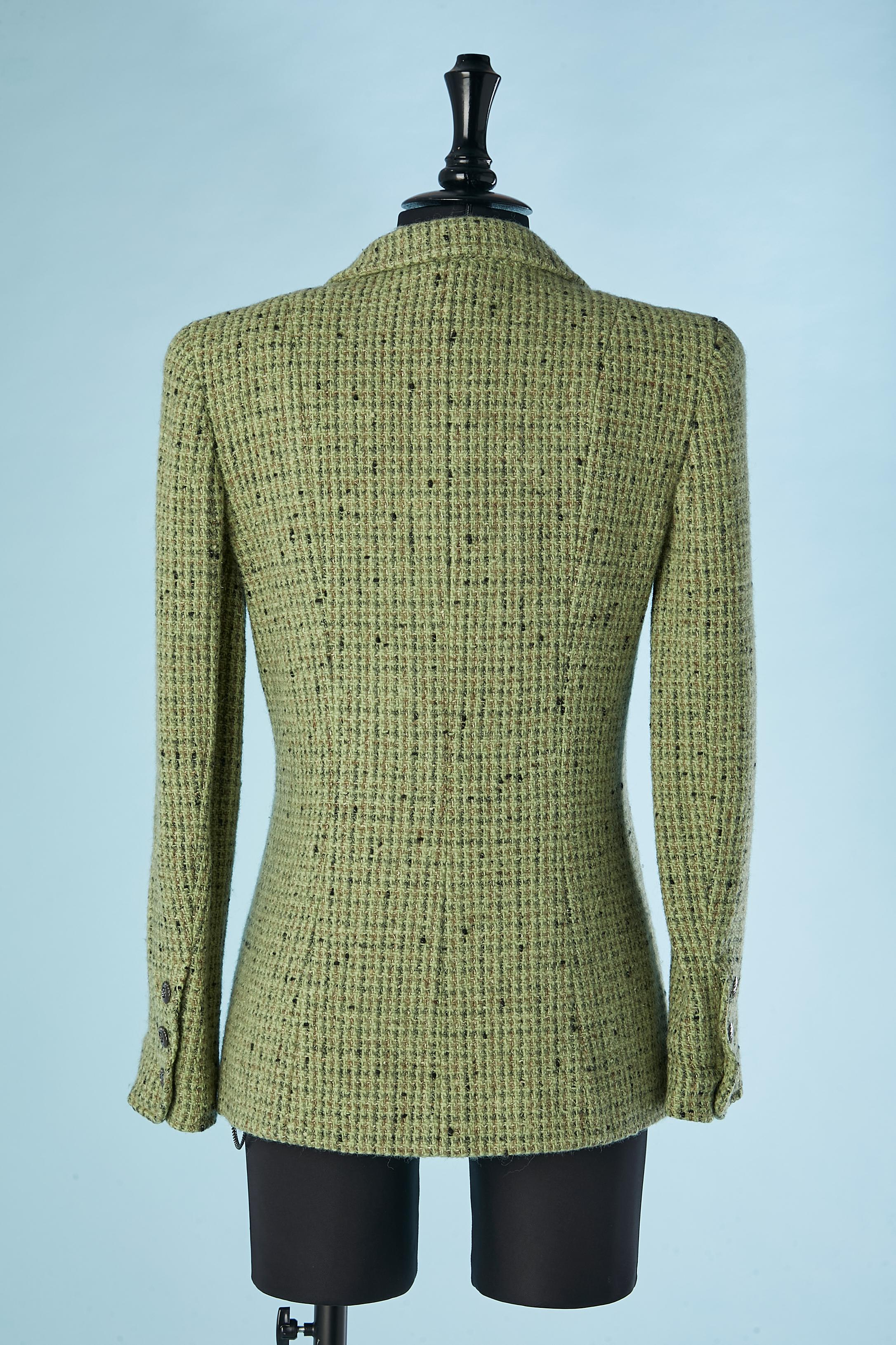 Green tweed single breasted jacket Chanel Boutique  For Sale 3
