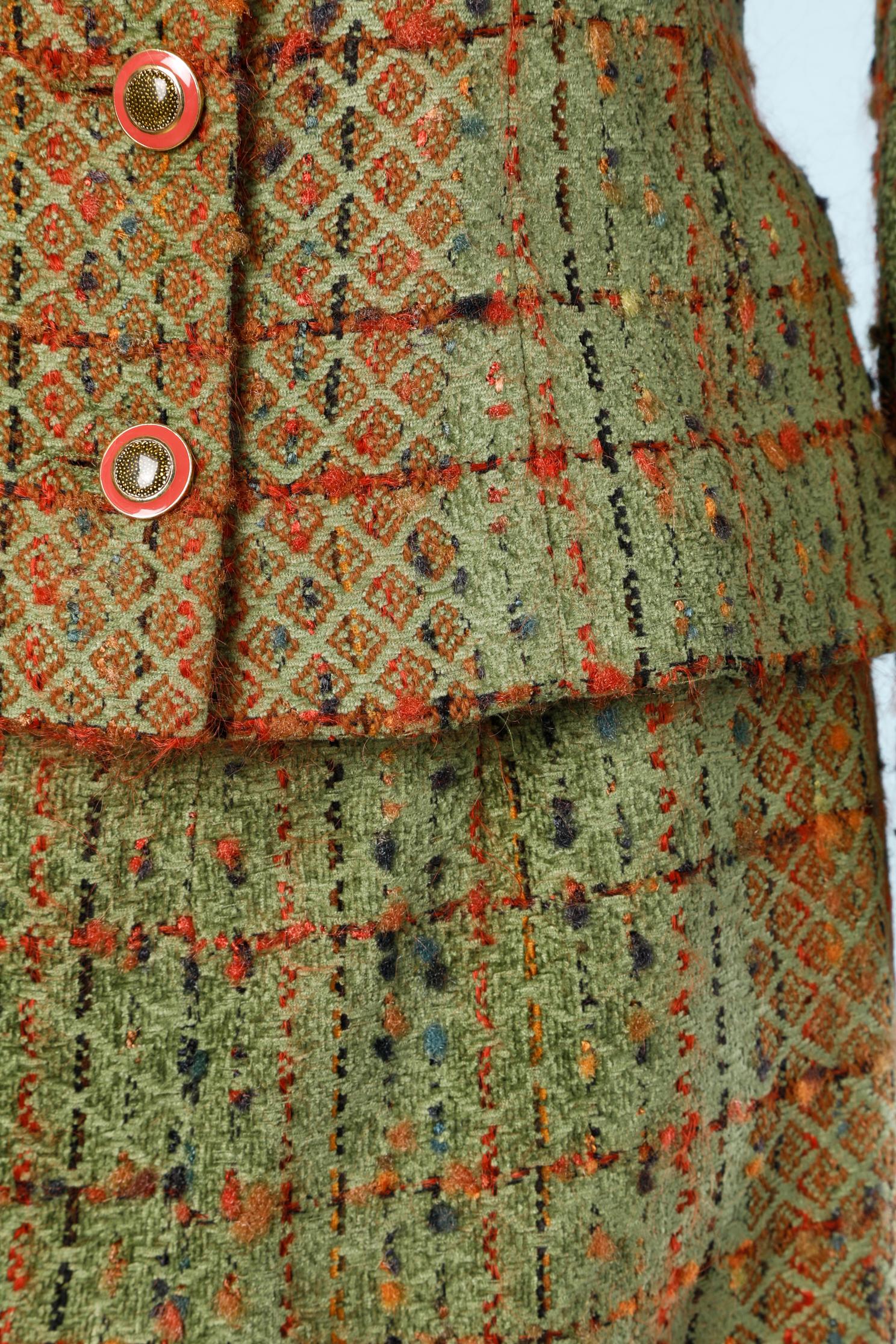 Brown Green tweed skirt-suit Jean-Louis Scherrer For Sale
