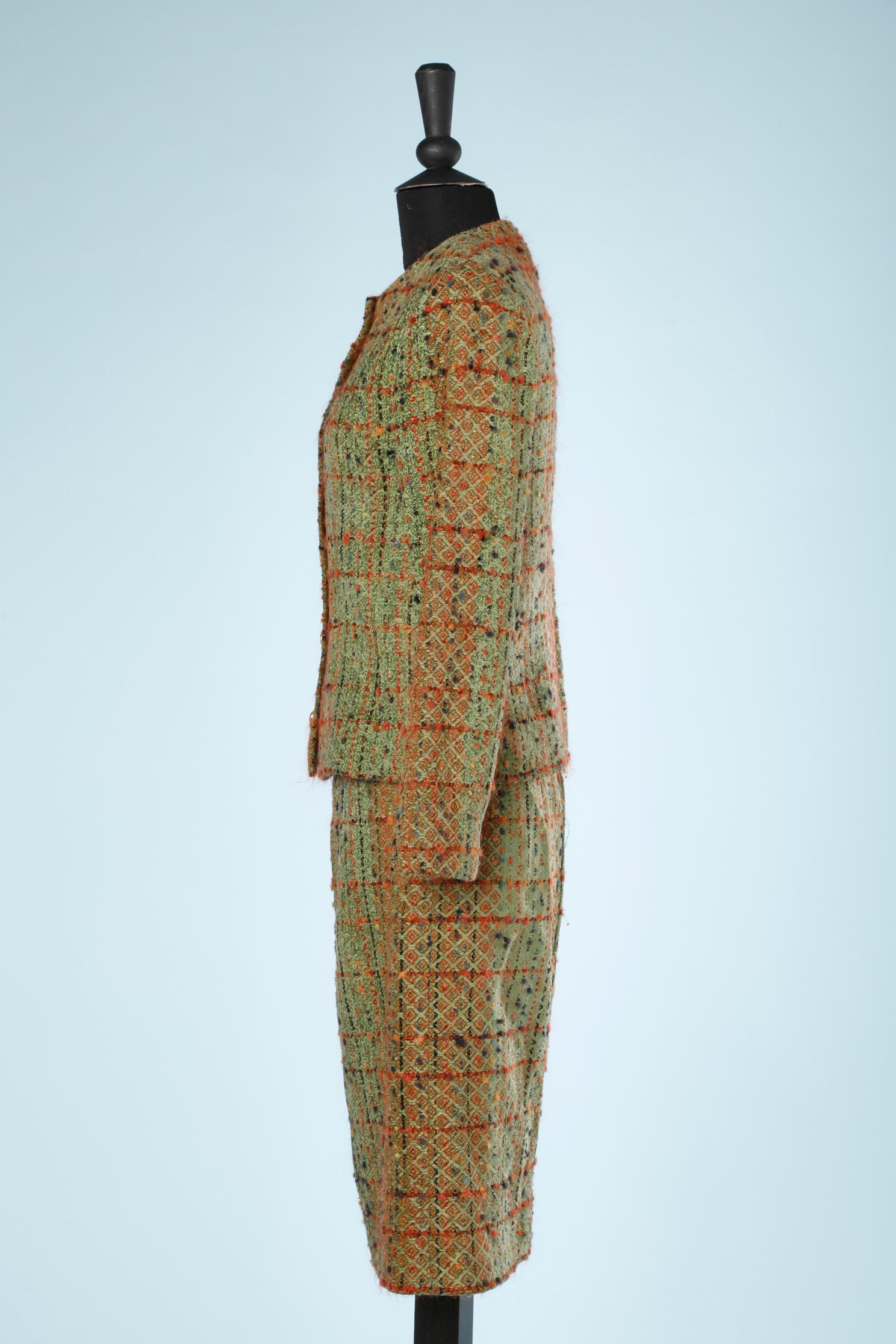 Green tweed skirt-suit Jean-Louis Scherrer In Excellent Condition For Sale In Saint-Ouen-Sur-Seine, FR