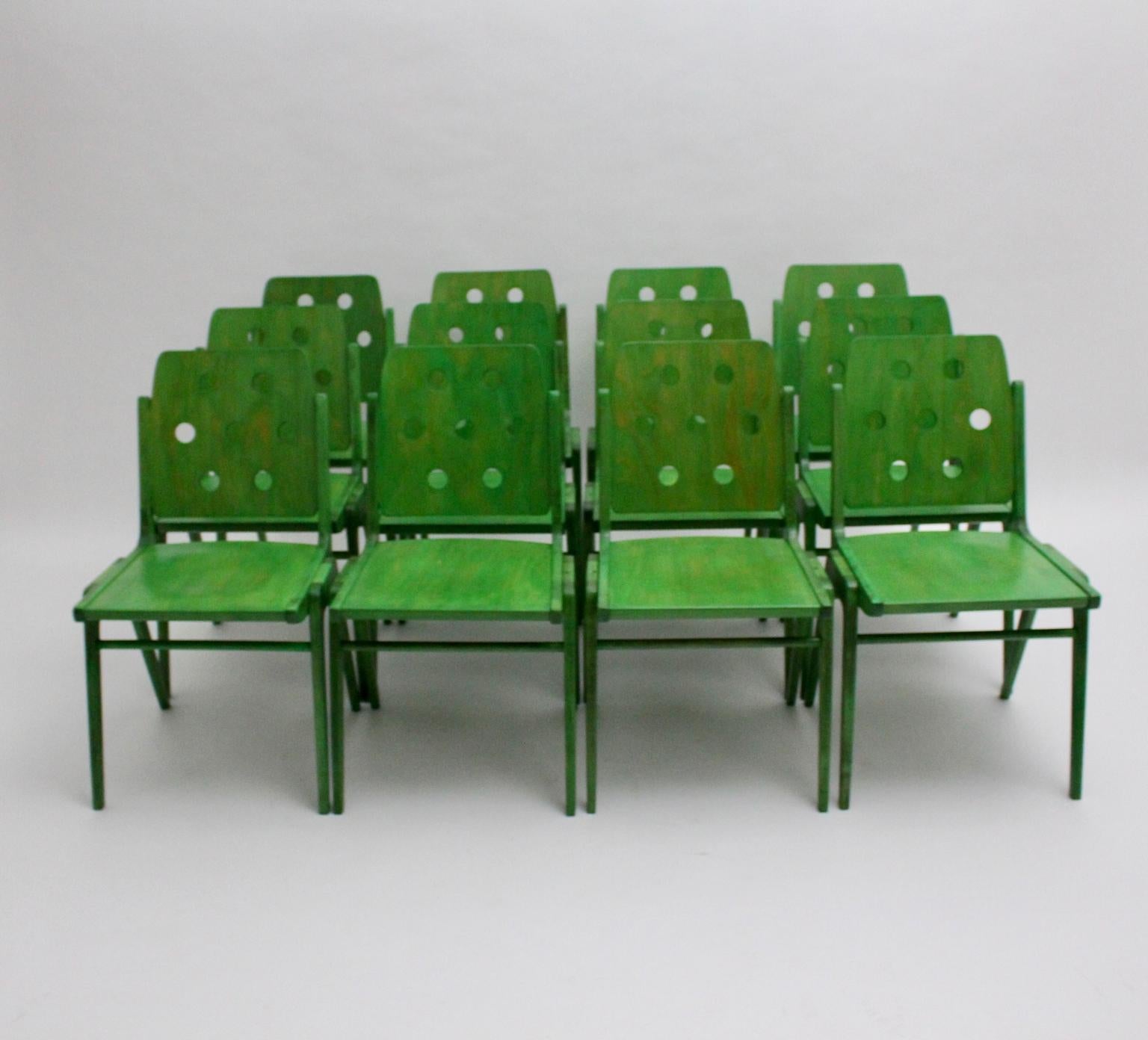 Green Twelve Vintage Mid-Century Modern Dining Chair Austro Chair Franz Schuster 4