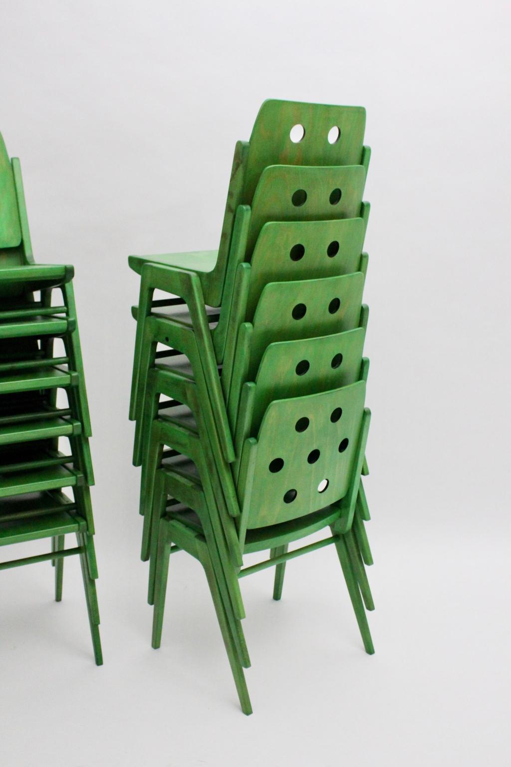 Green Twelve Vintage Mid-Century Modern Dining Chair Austro Chair Franz Schuster 8