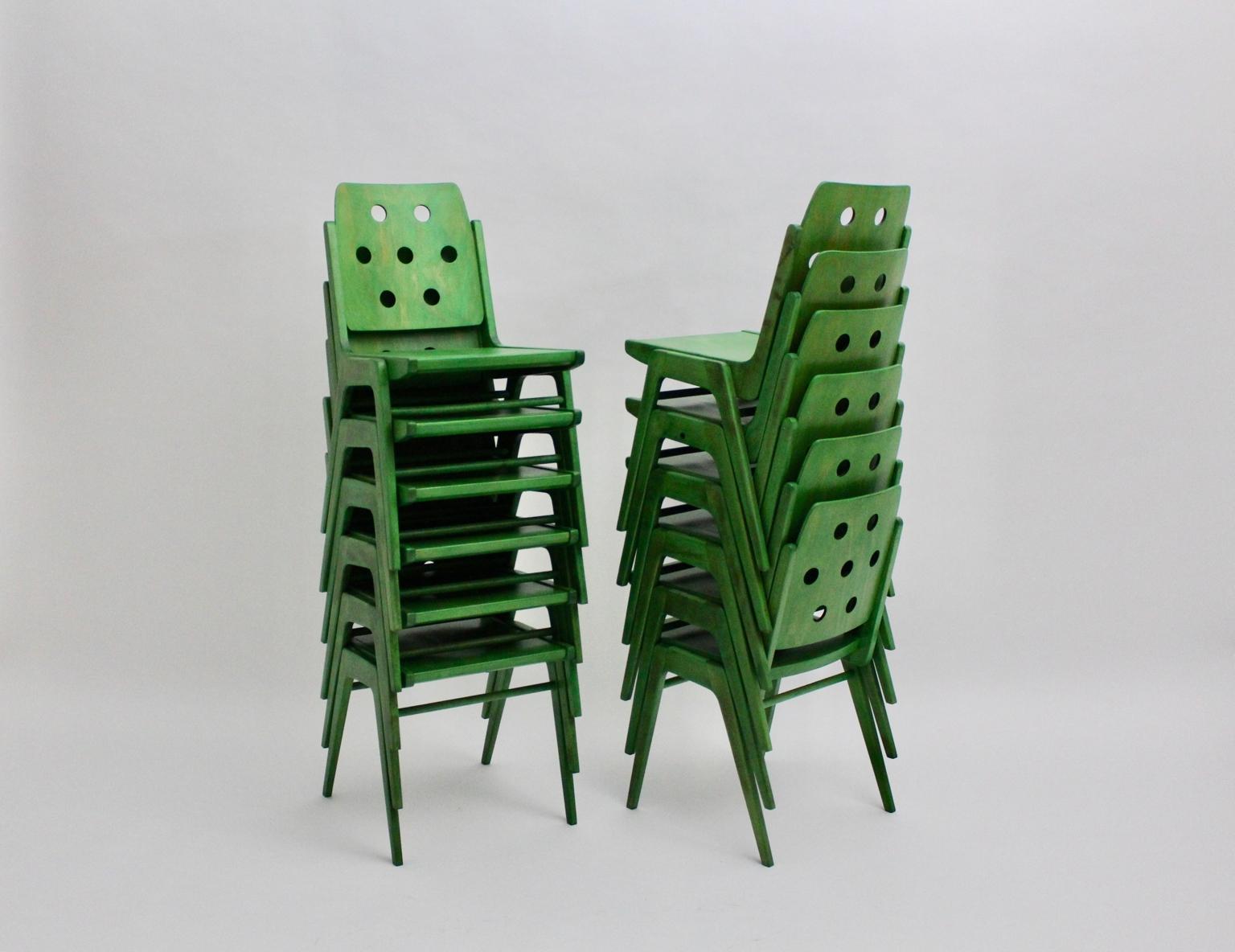 Austrian Green Twelve Vintage Mid-Century Modern Dining Chair Austro Chair Franz Schuster