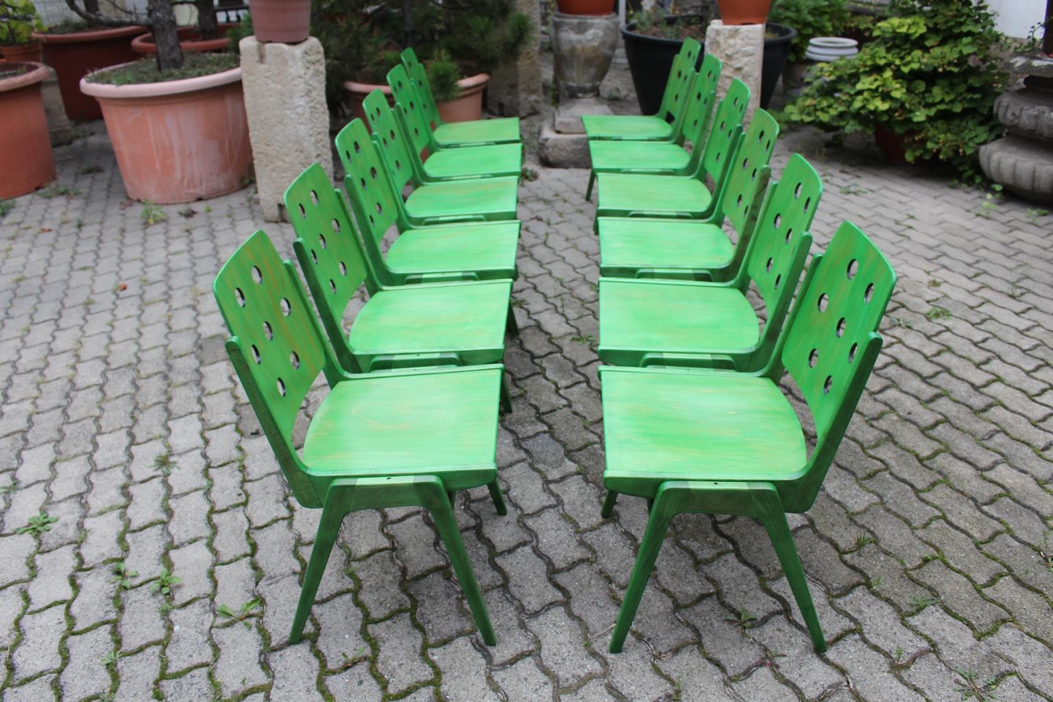 20th Century Green Twelve Vintage Mid-Century Modern Dining Chair Austro Chair Franz Schuster