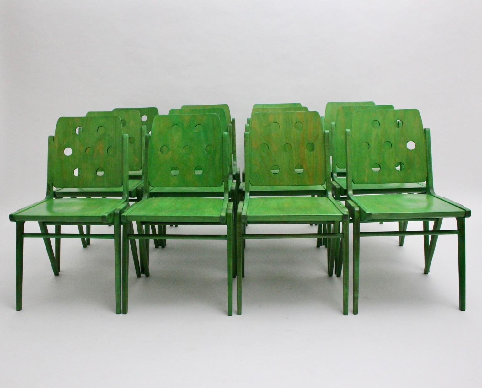 Plywood Green Twelve Vintage Mid-Century Modern Dining Chair Austro Chair Franz Schuster