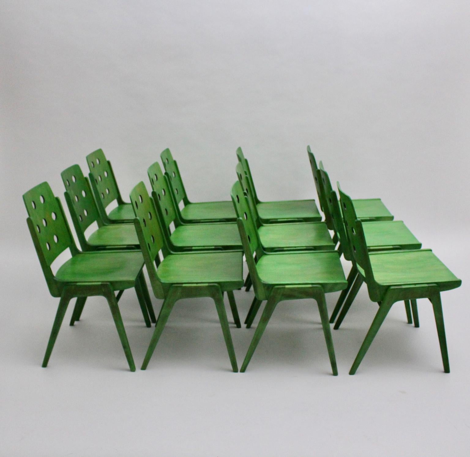 Green Twelve Vintage Mid-Century Modern Dining Chair Austro Chair Franz Schuster 1