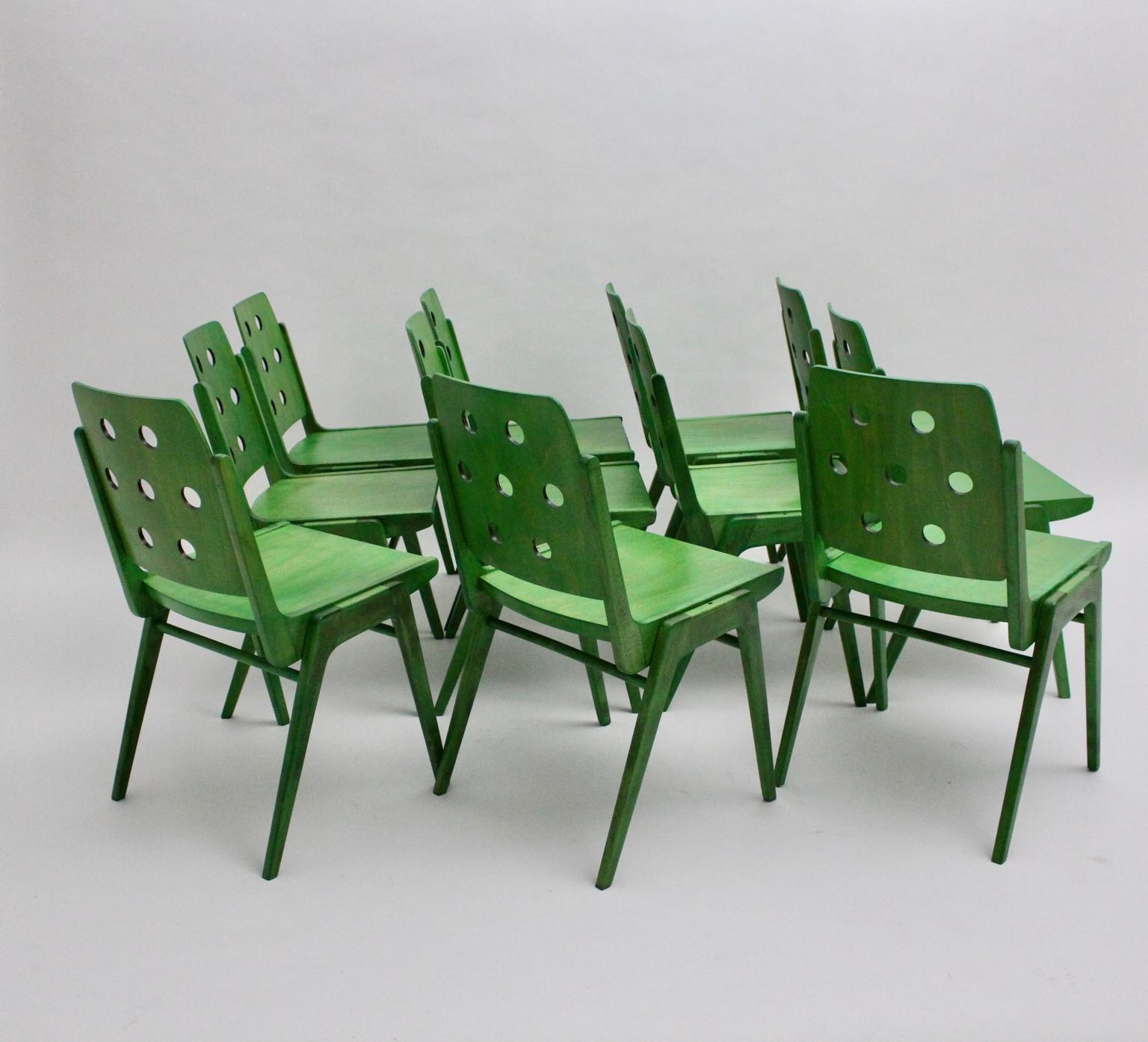 Green Twelve Vintage Mid-Century Modern Dining Chair Austro Chair Franz Schuster 2