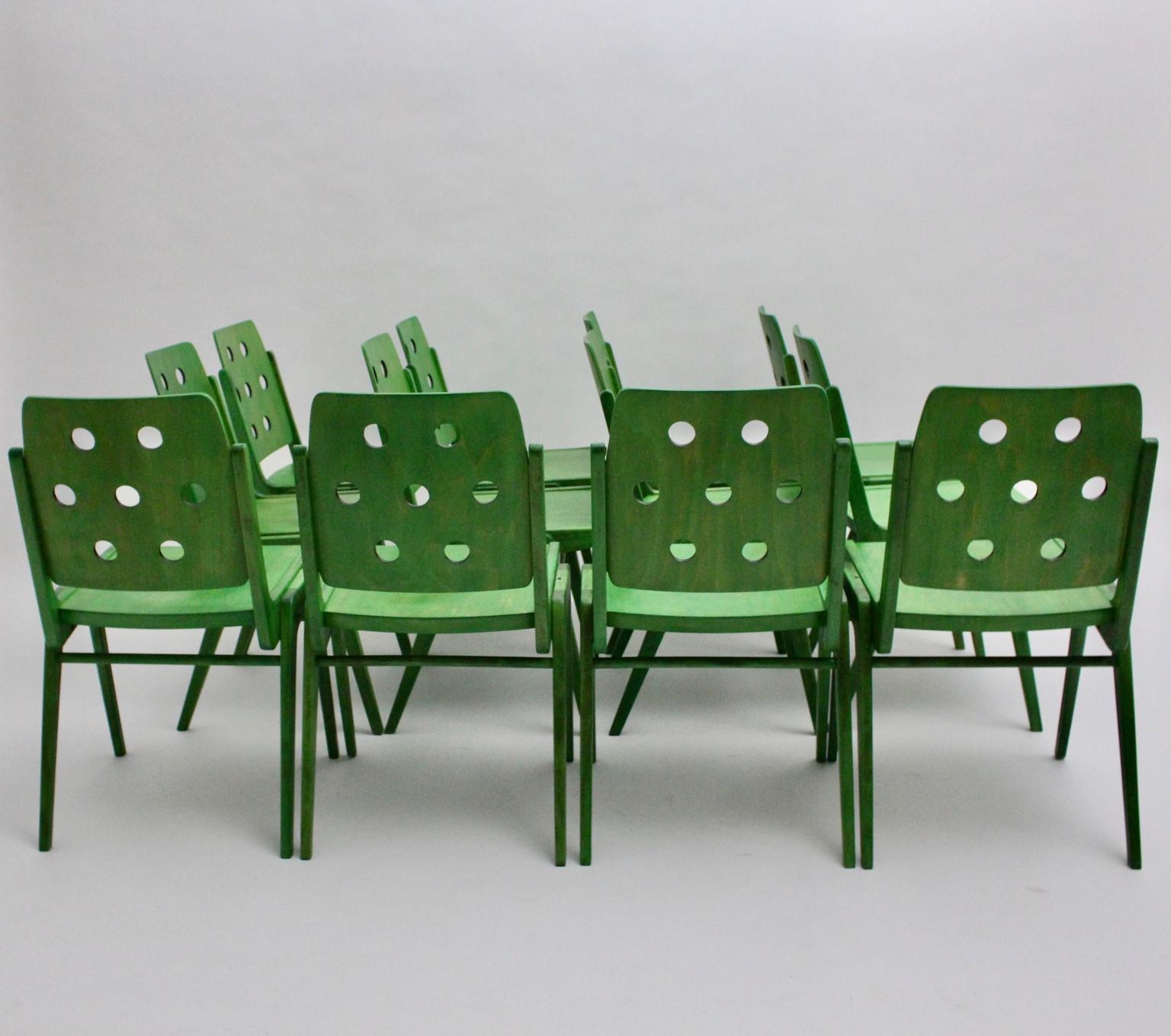 Green Twelve Vintage Mid-Century Modern Dining Chair Austro Chair Franz Schuster 3