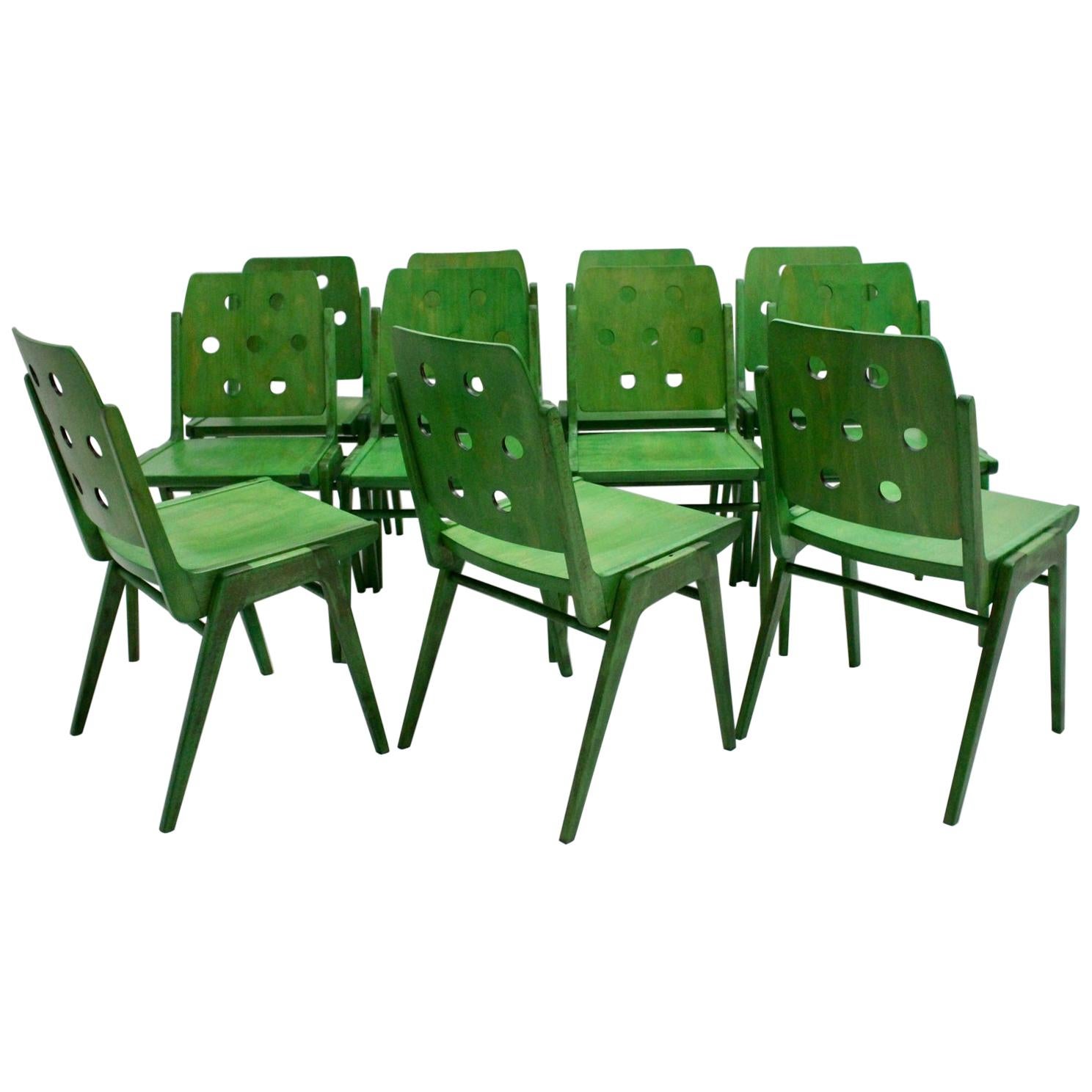 Green Twelve Vintage Mid-Century Modern Dining Chair Austro Chair Franz Schuster