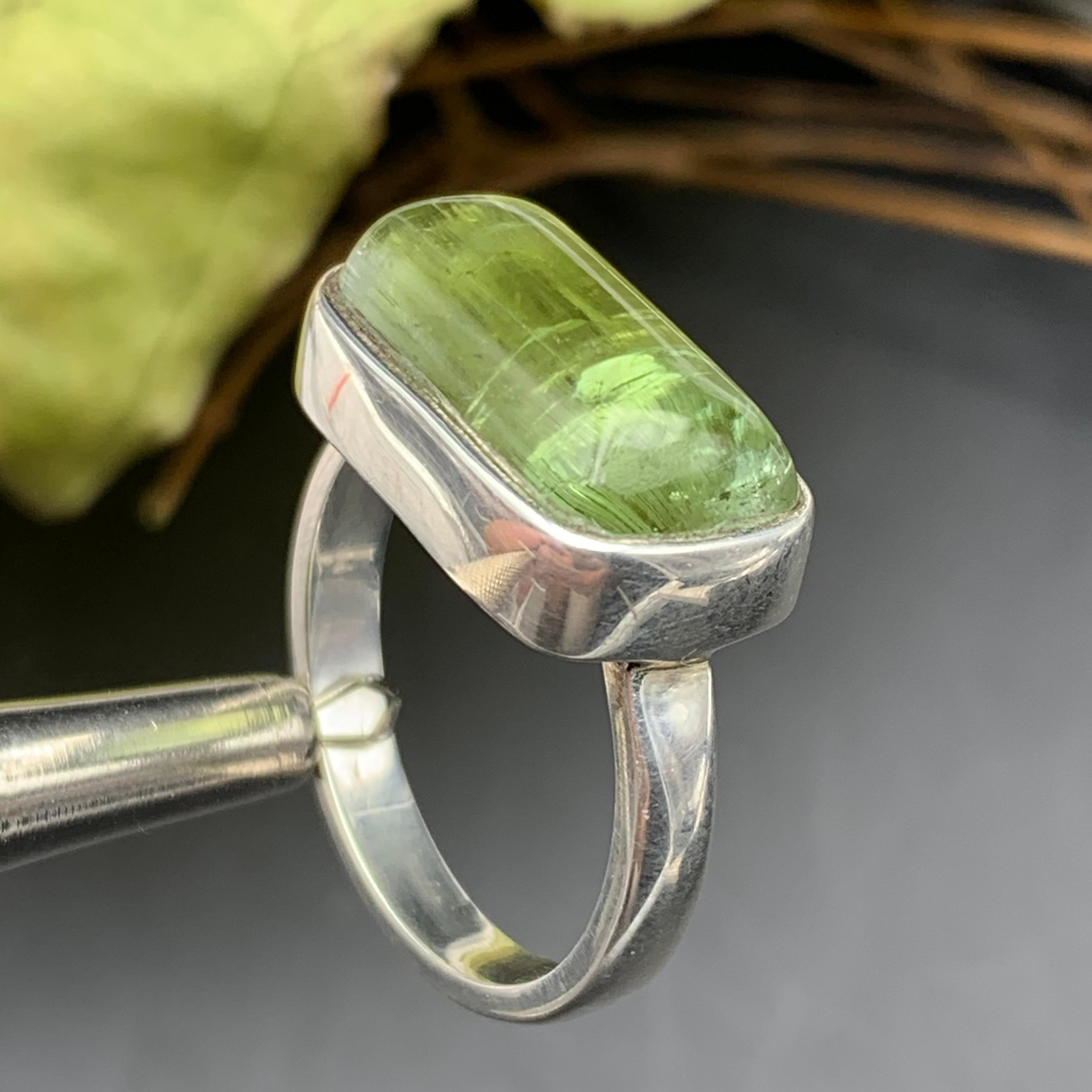 Anello in tormalina naturale bicolore verde fatto a mano in argento 925, misura 8,5 USA in vendita 7