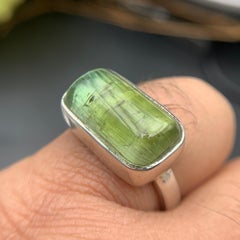 Green Two Tone Natural Tourmaline Handmade 925 Sterling Silver Ring Size 8.5 US