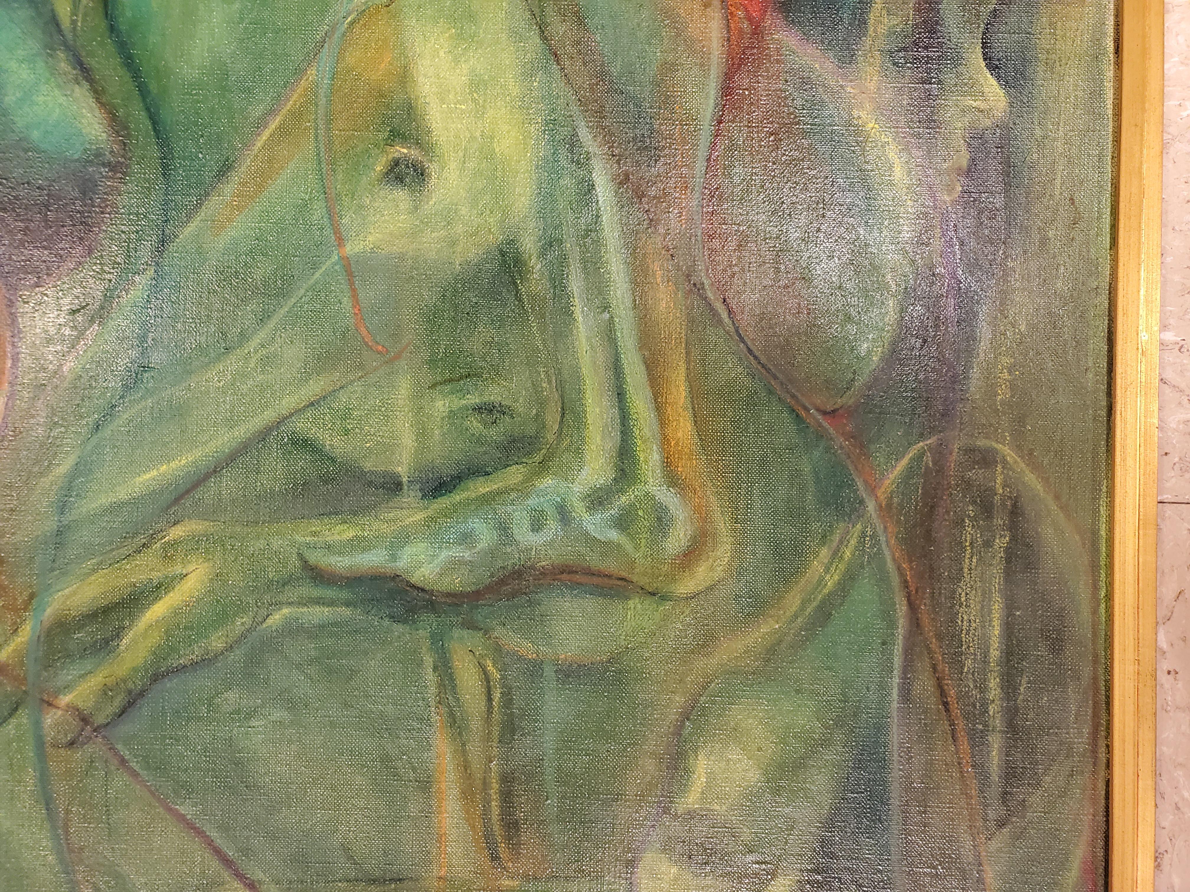 Mid-Century Modern Green Underworld Acrylic Paint on Canvas, Nude Women For Sale