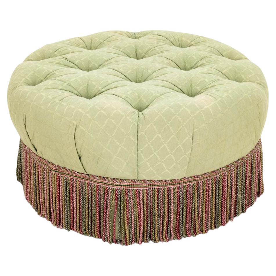 Green Upholstered Button-Tufted Ottoman For Sale