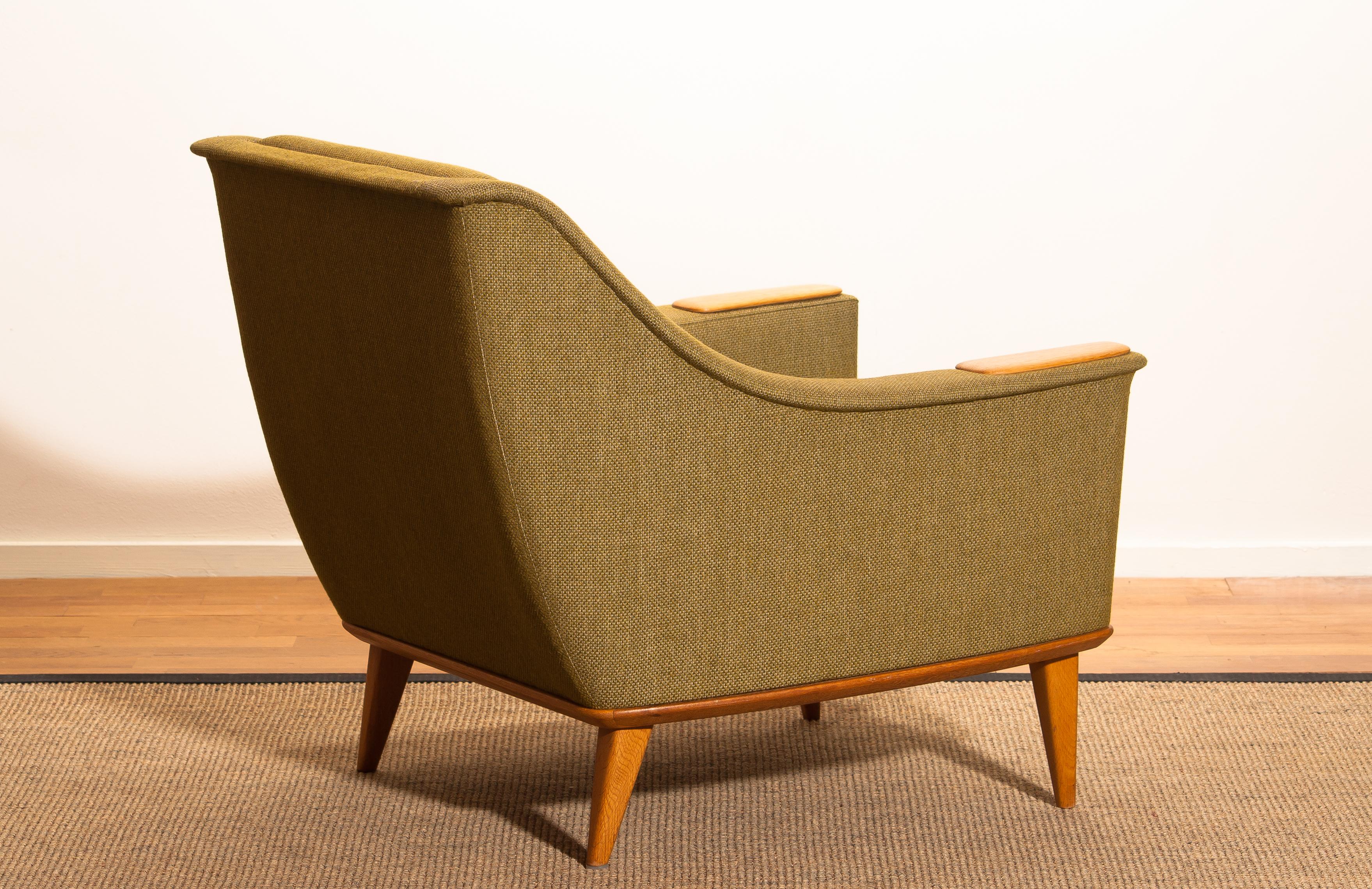 Green Upholstered Oak Lounge / Easy Chair by Folke Ohlsson for DUX 1960 Sweden 5