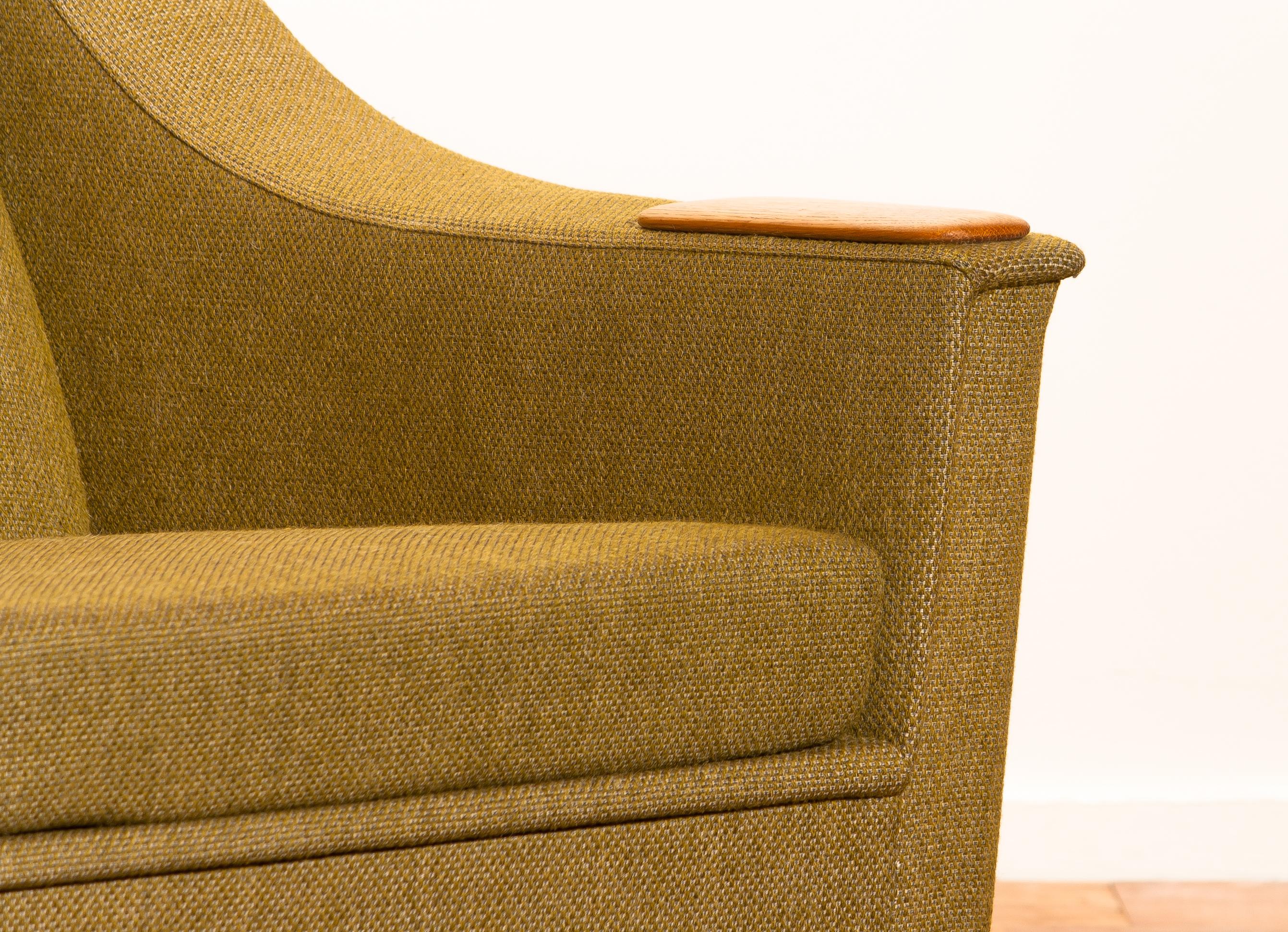 Swedish Green Upholstered Oak Lounge / Easy Chair by Folke Ohlsson for DUX 1960 Sweden