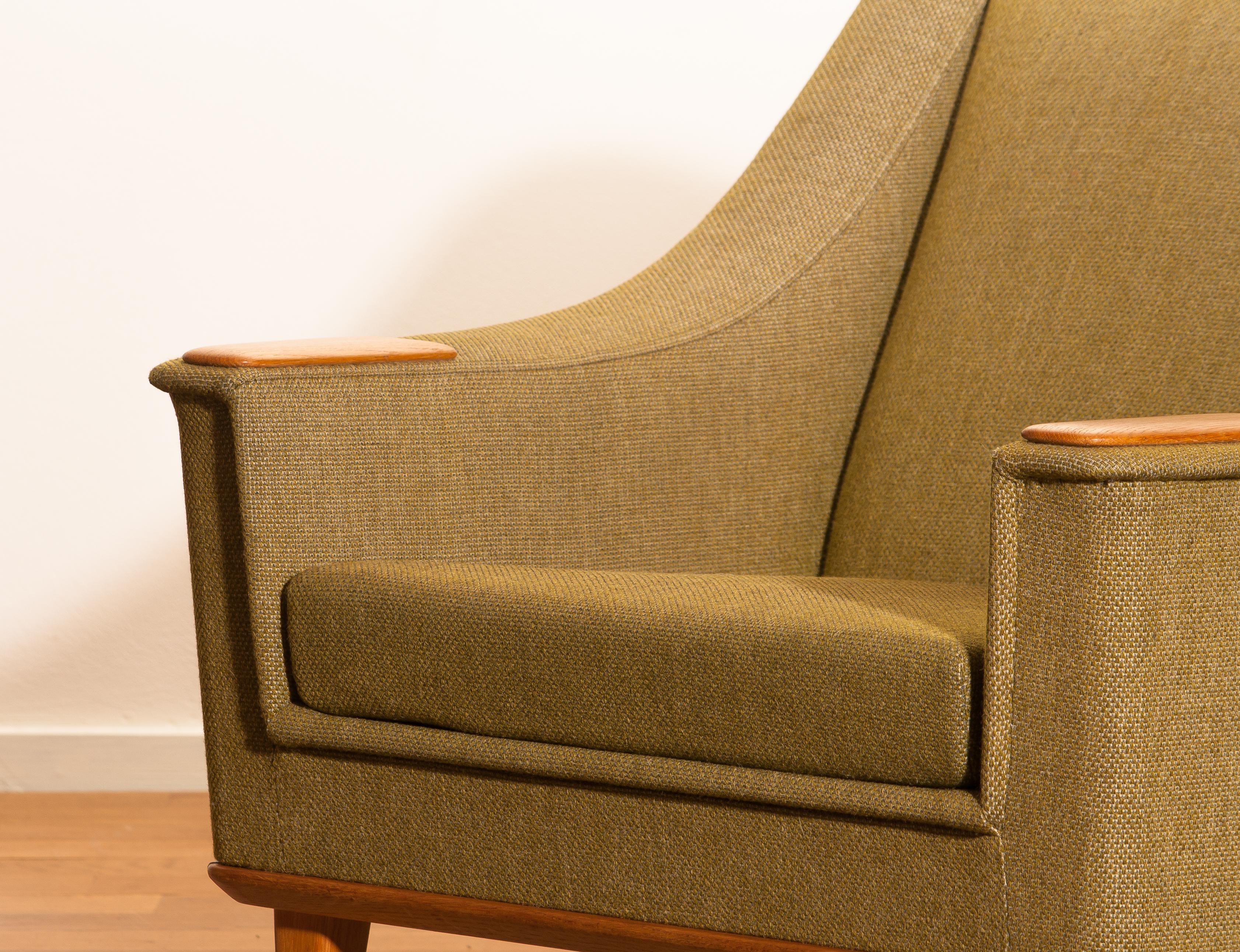 Green Upholstered Oak Lounge / Easy Chair by Folke Ohlsson for DUX 1960 Sweden 1