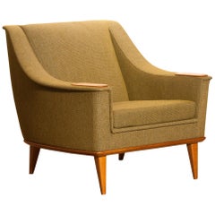 Green Upholstered Oak Lounge / Easy Chair by Folke Ohlsson for DUX 1960 Sweden
