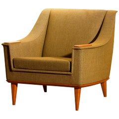Green Upholstered Oak Lounge / Easy Chair by Folke Ohlsson for DUX, 1960, Sweden