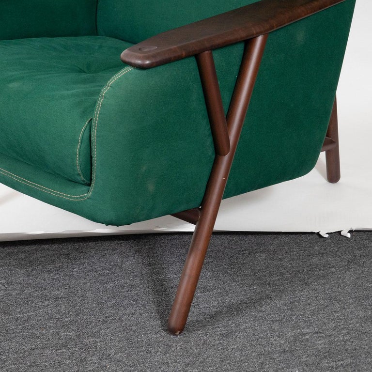 Green Upholstered Wingback Chair with Ottoman For Sale at 1stDibs