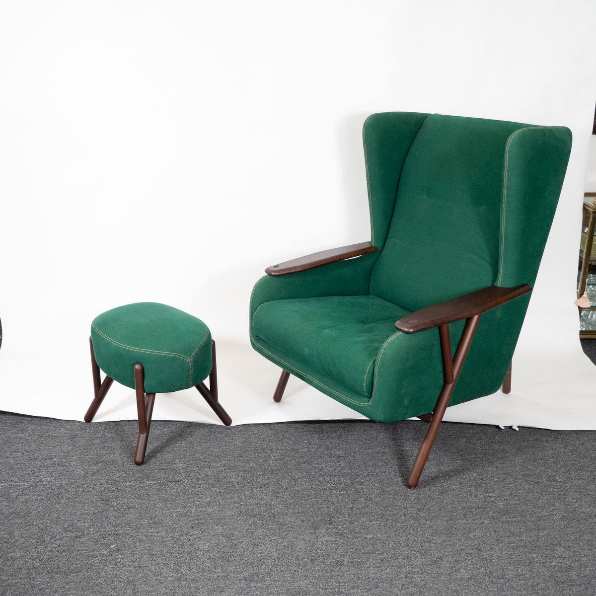 emerald green chair with ottoman