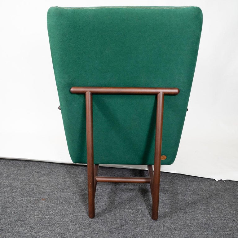 Green Upholstered Wingback Chair with Ottoman For Sale at 1stDibs