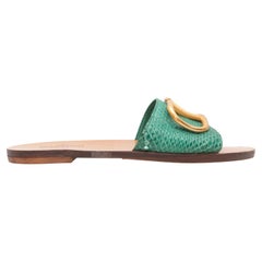 Green Valentino Snakeskin Flat Slide Sandals Size 37