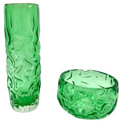 Green vase and bowl, designed by Pavel Hlava, Czech Republic, 1968.