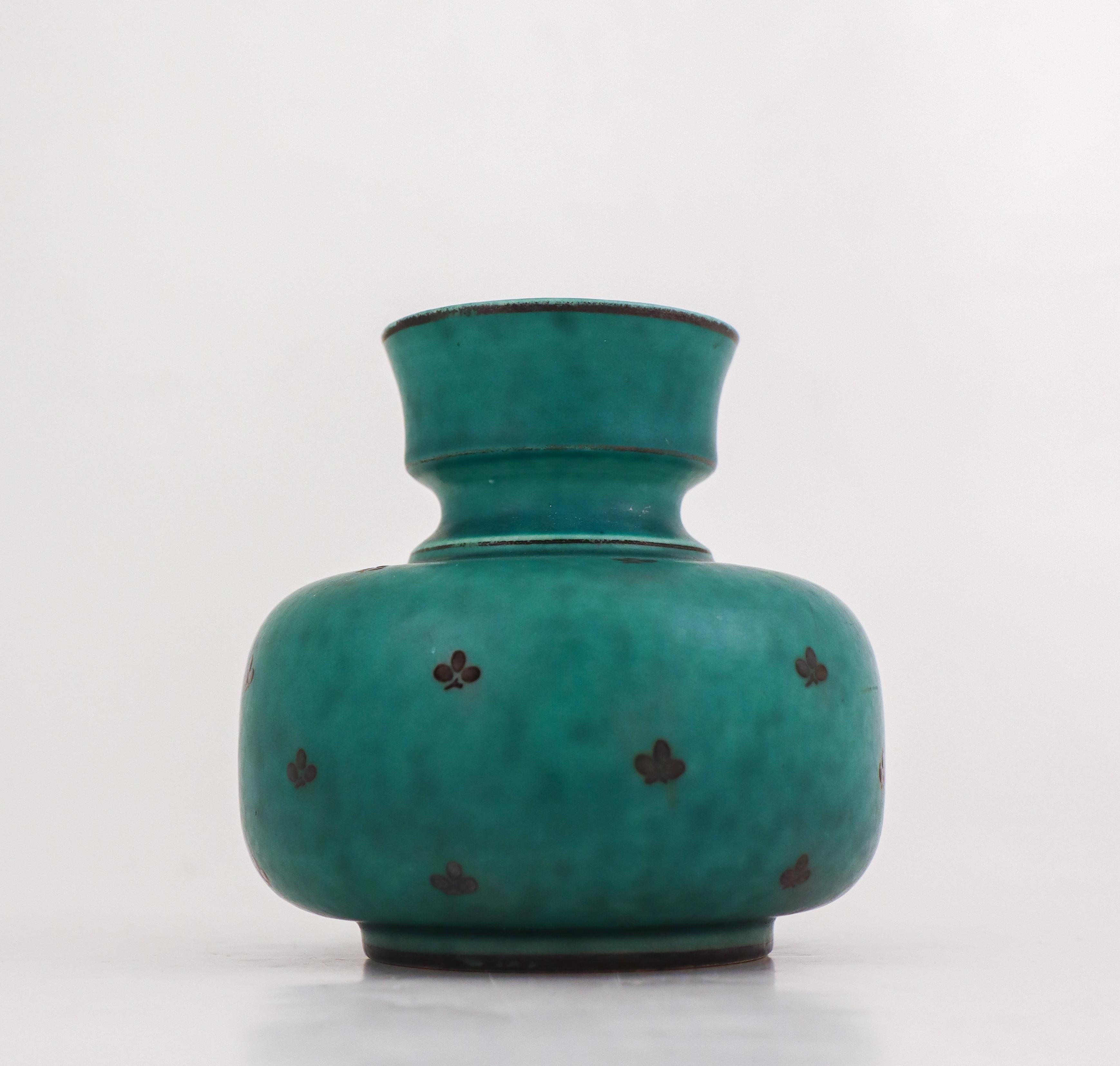 Scandinavo moderno Vaso verde ARGENTA - Wilhelm Kåge - Gustavsberg in vendita