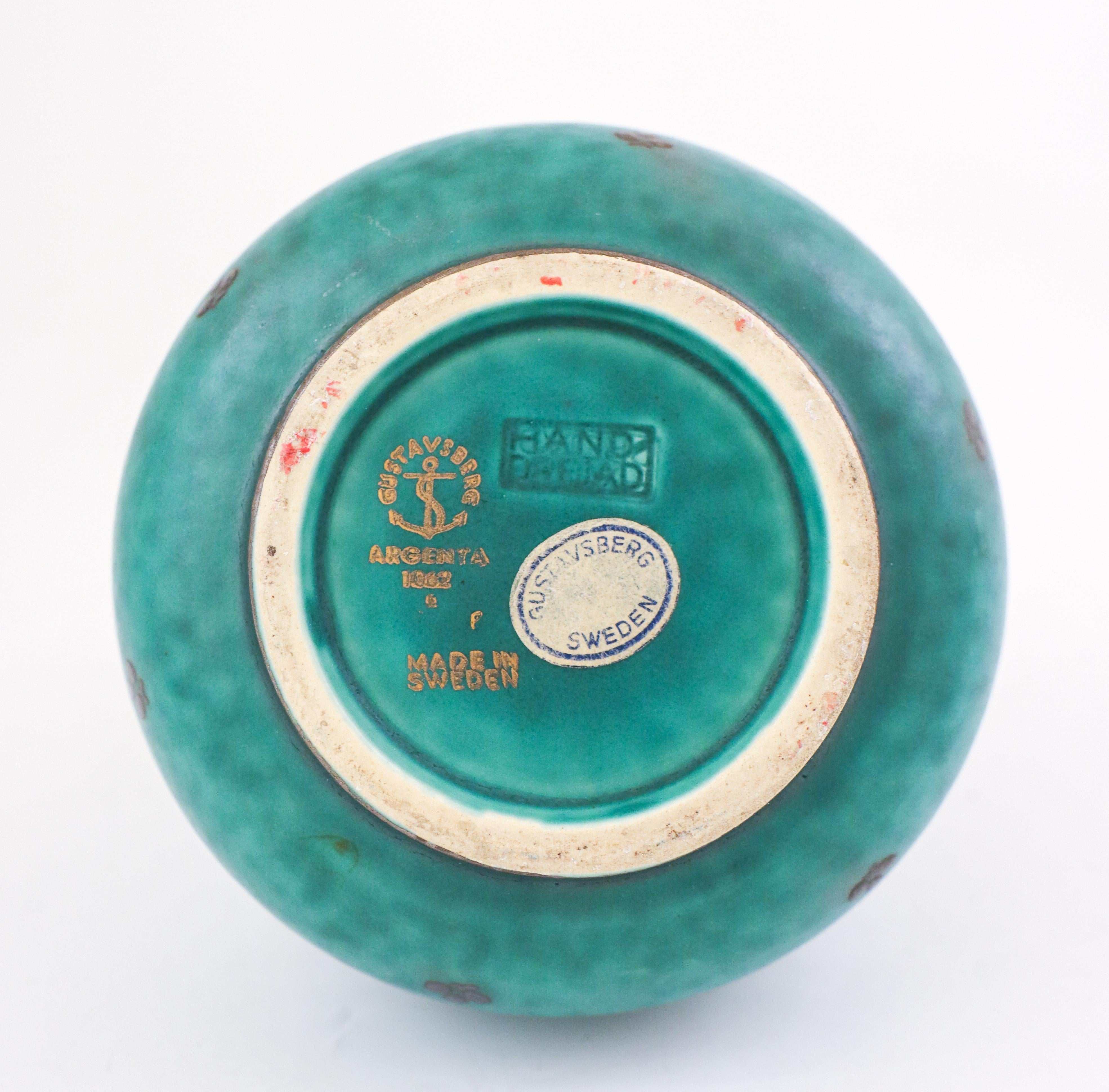 XX secolo Vaso verde ARGENTA - Wilhelm Kåge - Gustavsberg in vendita