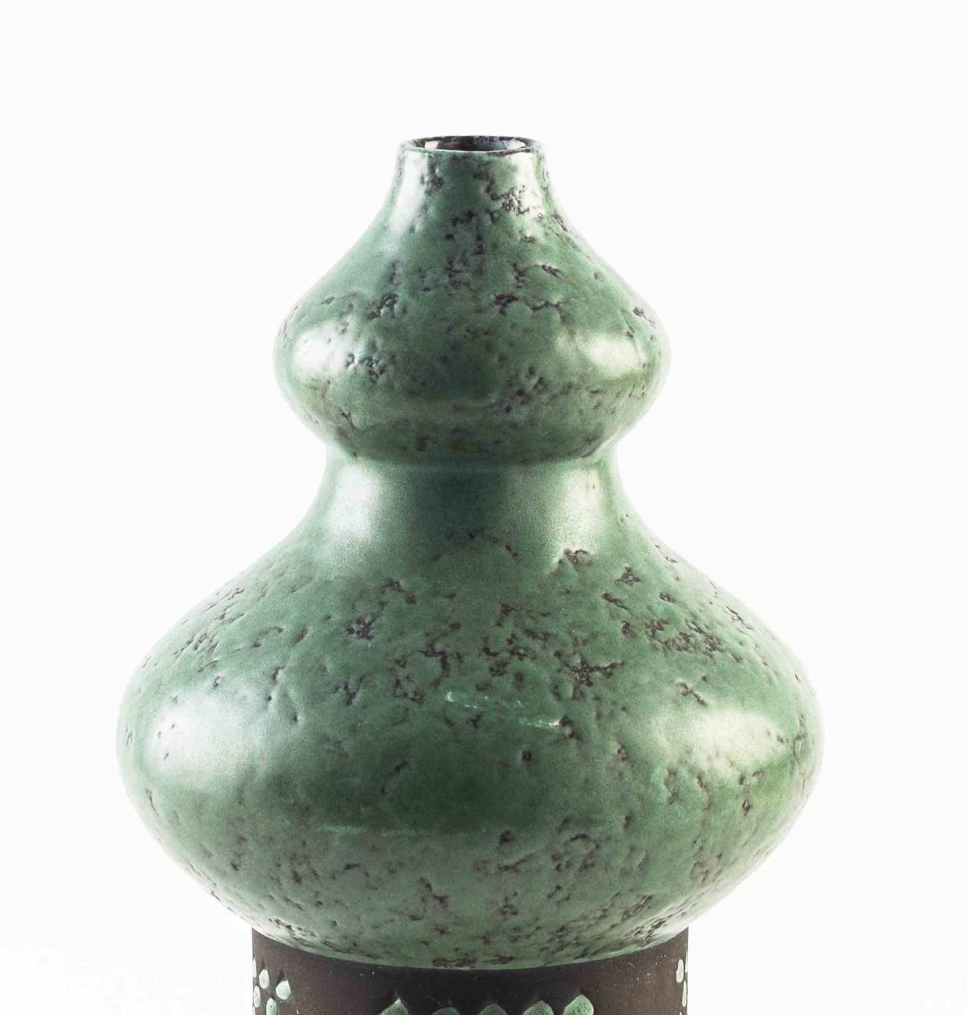 Italian Green Vase by Strehla, italy, mid-20th Century For Sale