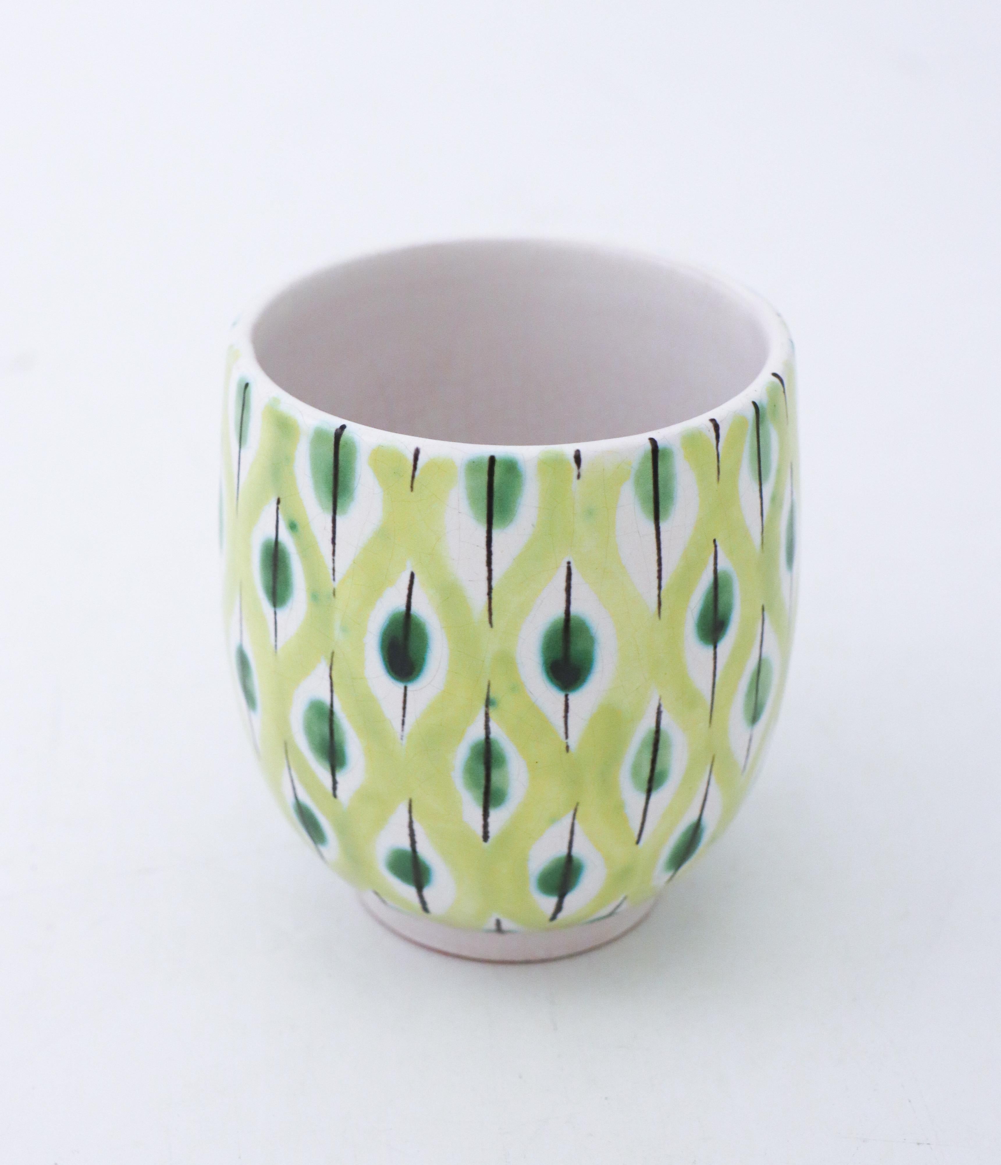 Scandinavian Modern Green Vase Faience, Stig Lindberg, Gustavsbergs Studio, Mid-20th Century