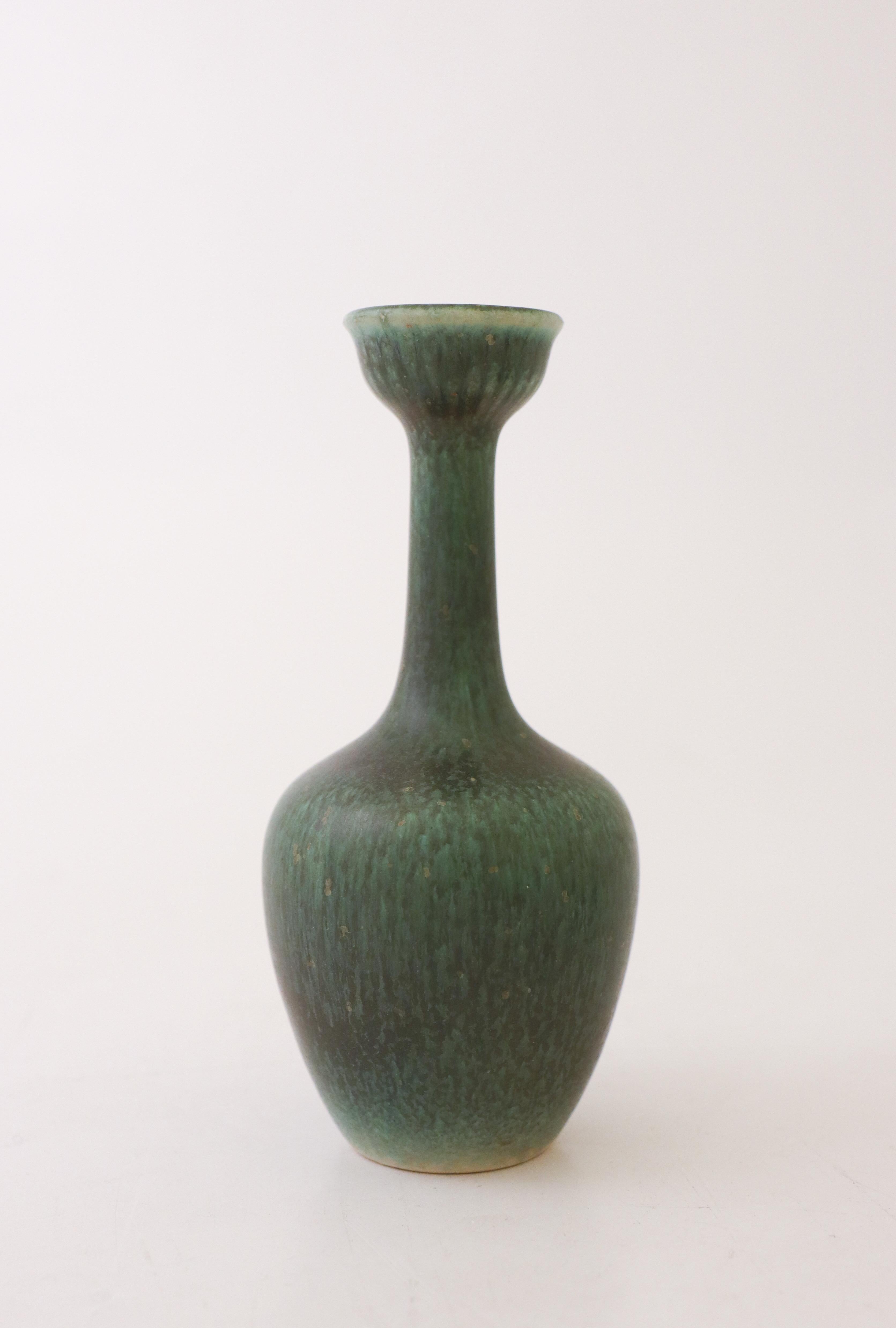 Glazed Green Vase, Gunnar Nylund, Rörstrand, Scandinavian Mid-Century Vintage For Sale