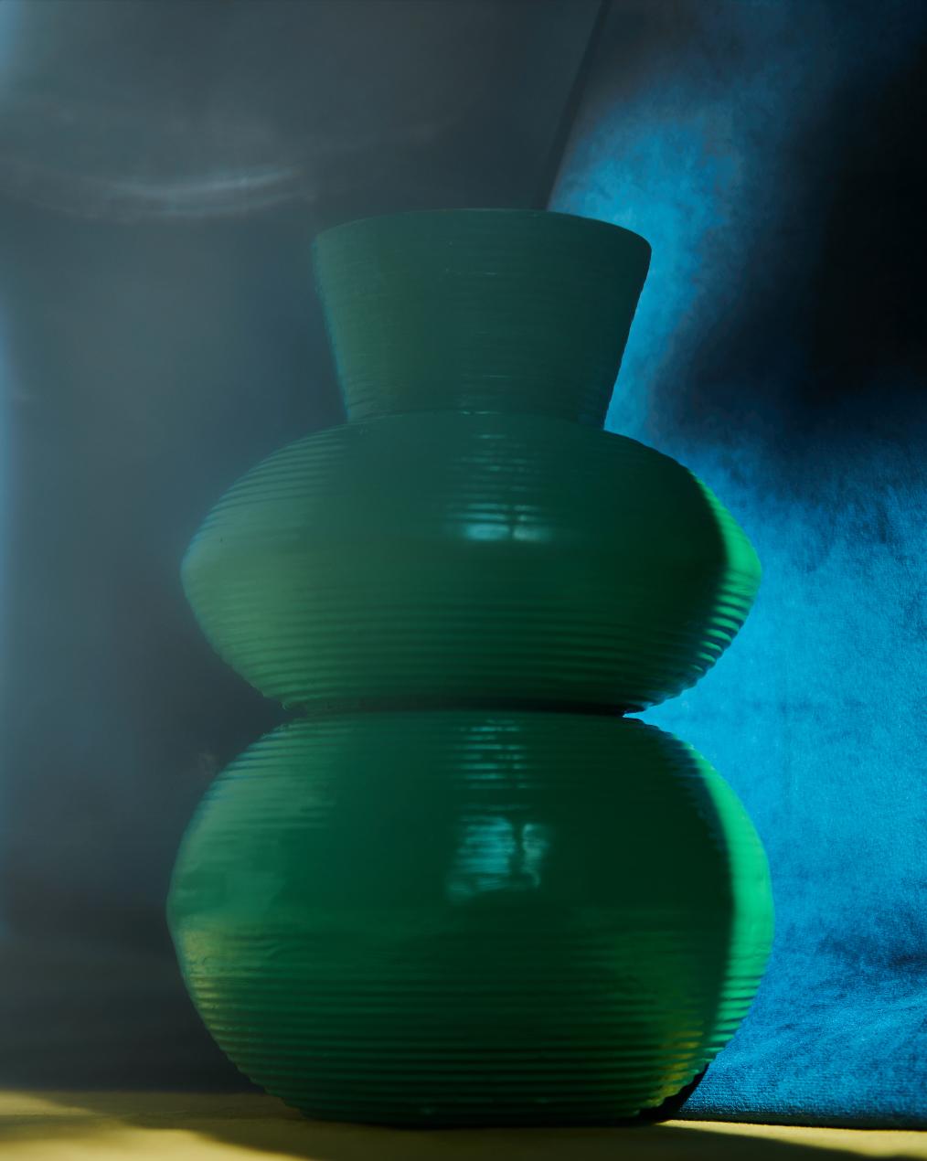 Contemporary Green Vase in Glazed Ceramic For Sale