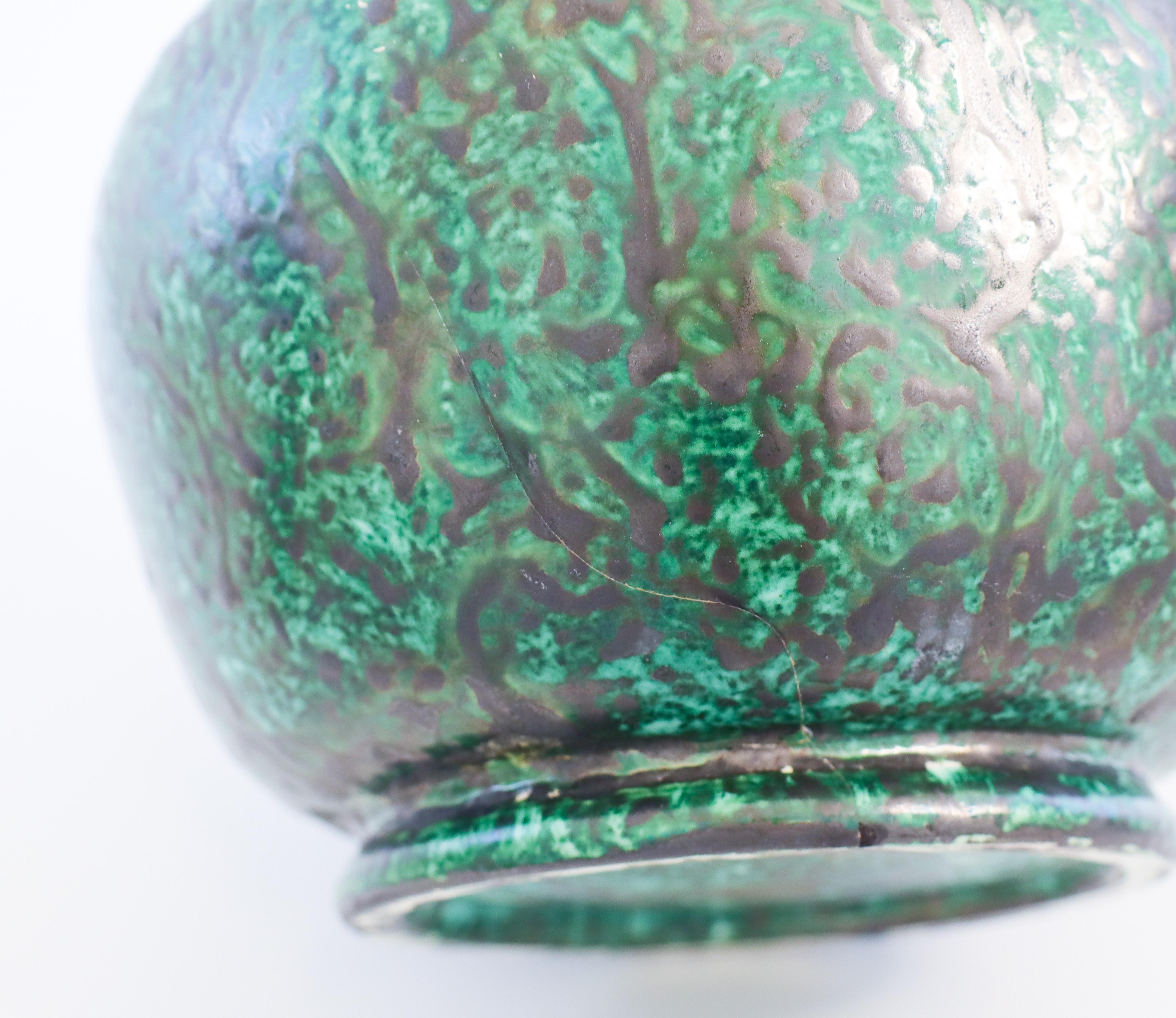 Grès porcellanato Vaso verde con decoro, Wilhelm Kåge Gustavsberg, anni '30 in vendita